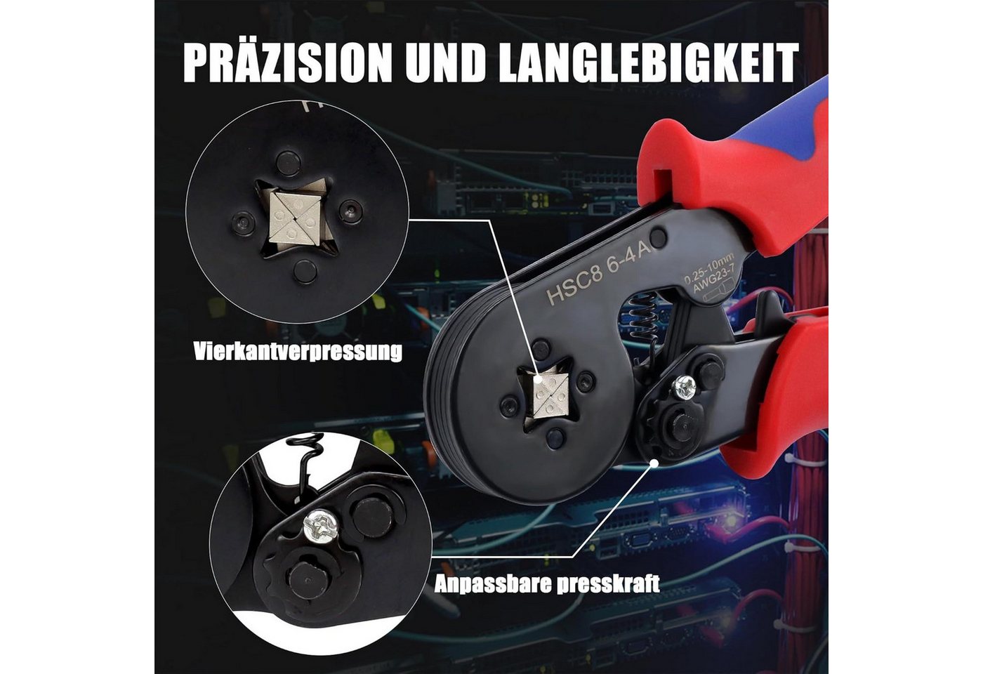Thumbnail - RWEUOQ Abisolierzange Crimpzange Sechskant 1800 Aderendhülsen Set mit Organizer 0,25-10mm, Crimpzange mit 1800/1200 Ader...