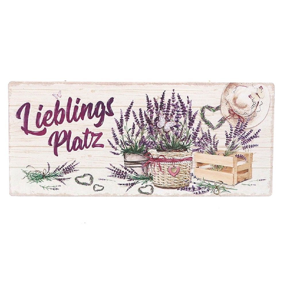 Metallschild Blechschild "Lieblingsplatz" mit Lavendel 13x31 cm