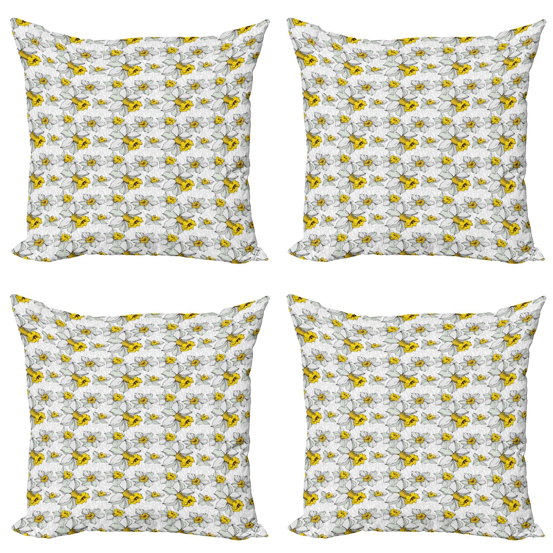 Kissenbezüge Modern Floral Accent Doppelseitiger Digitaldruck, (4 Blooming Stück), Narcissus Gelb Abakuhaus