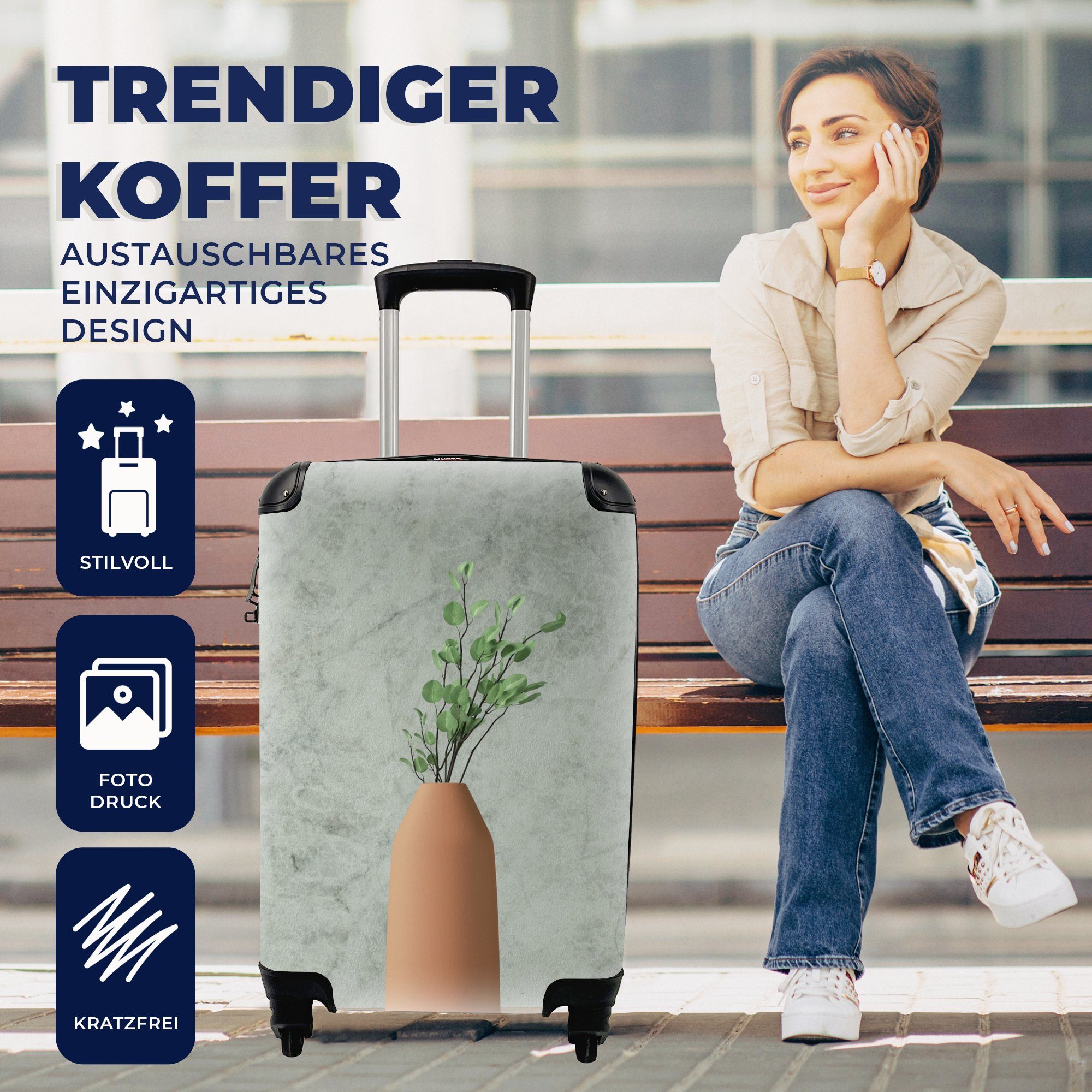 Reisekoffer - Pflanzen Stilleben, Vase Handgepäck für Trolley, - Reisetasche Handgepäckkoffer Ferien, MuchoWow mit 4 rollen, Rollen,