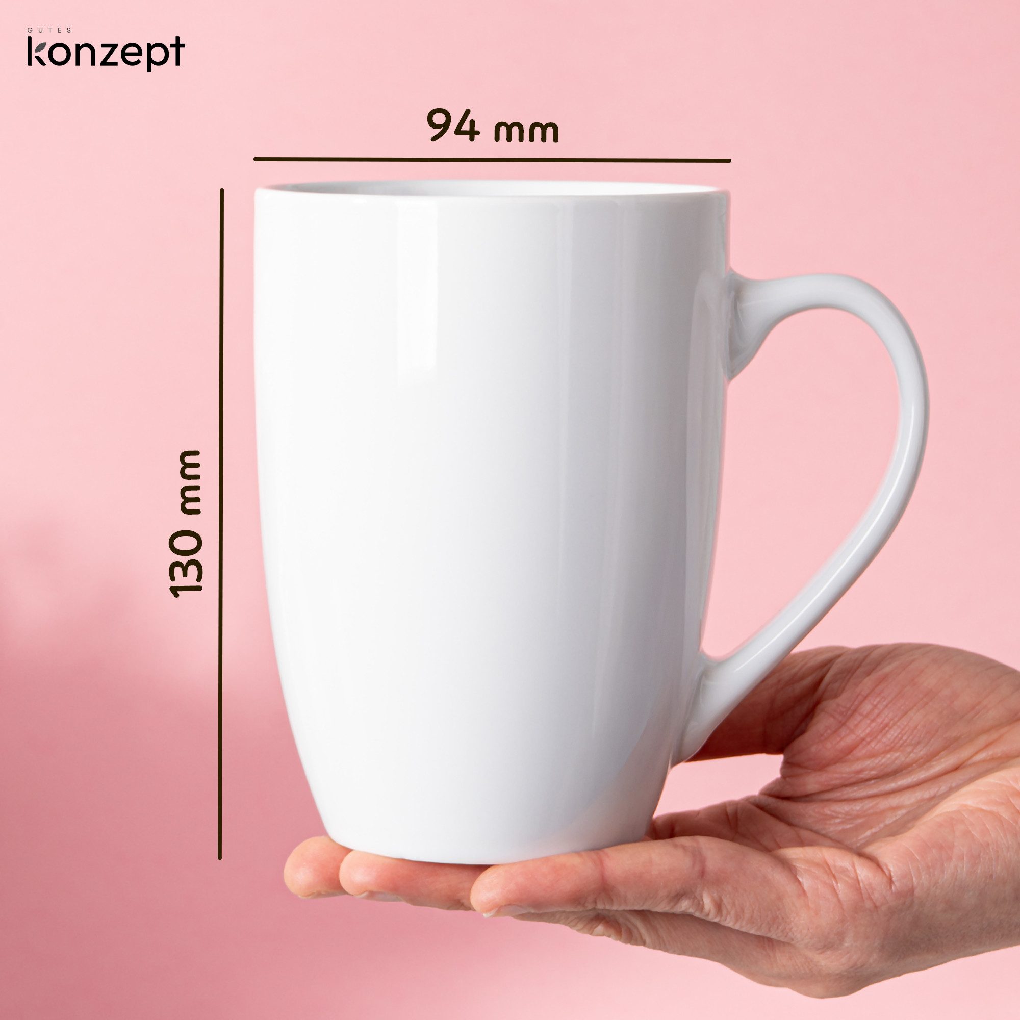 KONZEPT Becher Große Kaffeebecher 500ml (2er-Set) – Becher aus hochwertigem Porzellan, 2-tlg., stilvoll für Kaffee, Tee & Heißgetränke – Bild 2 von 5