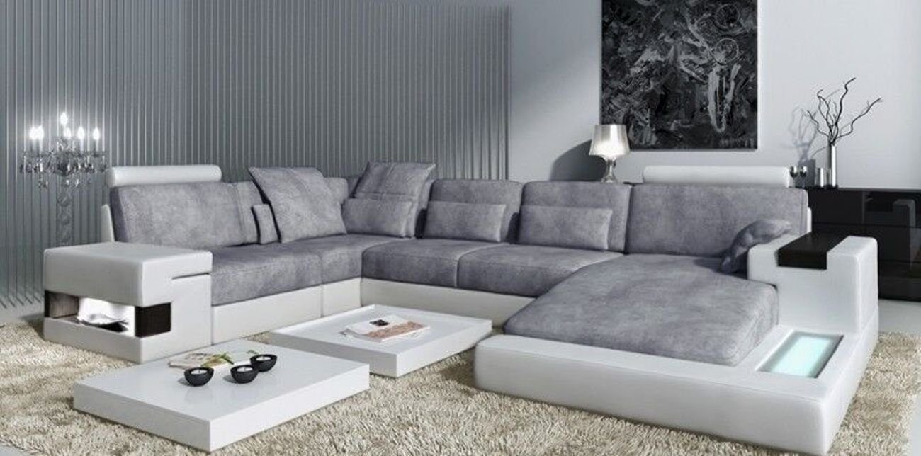JVmoebel Ecksofa Großes Sofa Wohnlandschaft Ledersofa Design Sofa Couch Polster Ecksofa Grau