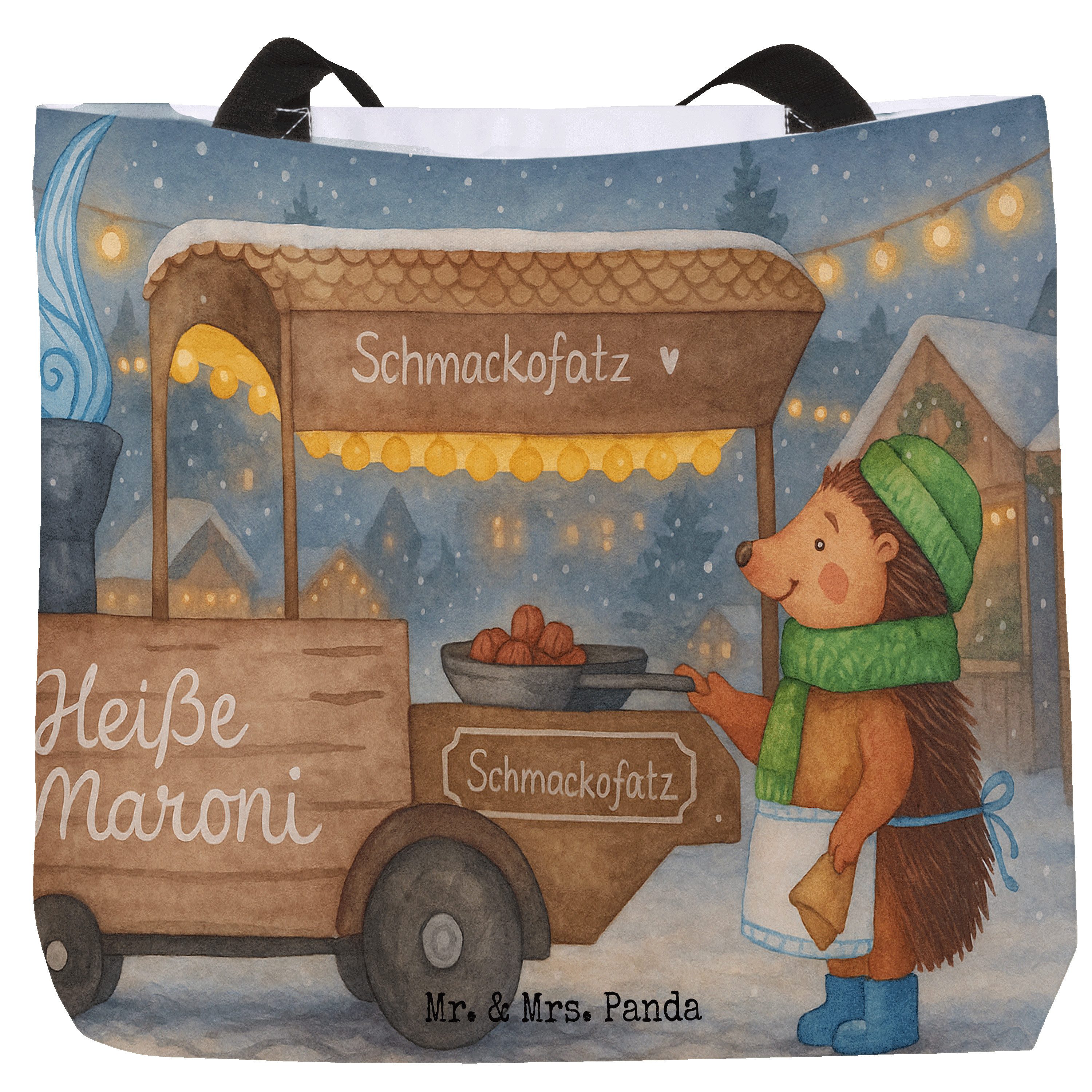 Shopper Igel Maronen Design, Reisetasche, Weiß, Duft, Weihnachtsmarkt, Kastan