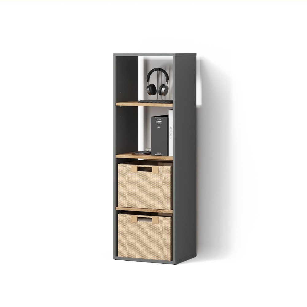 Livinity® Bücherregal Lorena, Anthrazit/Goldkraft Eiche, mit 4 Fächern, 1-tlg.