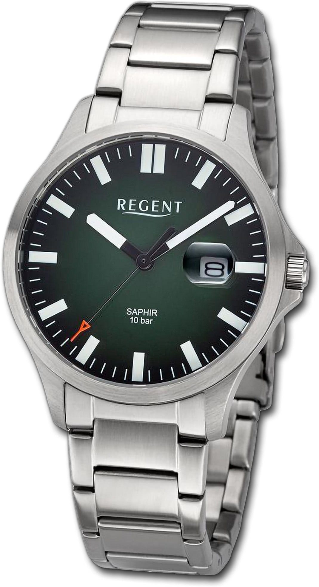 Regent Quarzuhr Regent Herren Armbanduhr Analog, Herrenuhr Metallarmband silber, rundes Gehäuse, extra groß (ca. 40mm)