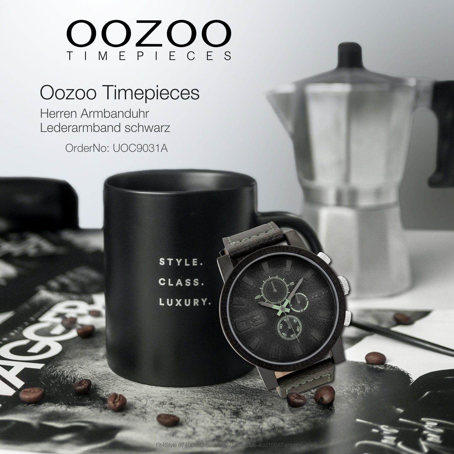 Herren schwarz Armbanduhr 50mm) (ca. extra rund, Analog, Oozoo Casual-Style groß OOZOO Lederarmband, Quarzuhr Herrenuhr