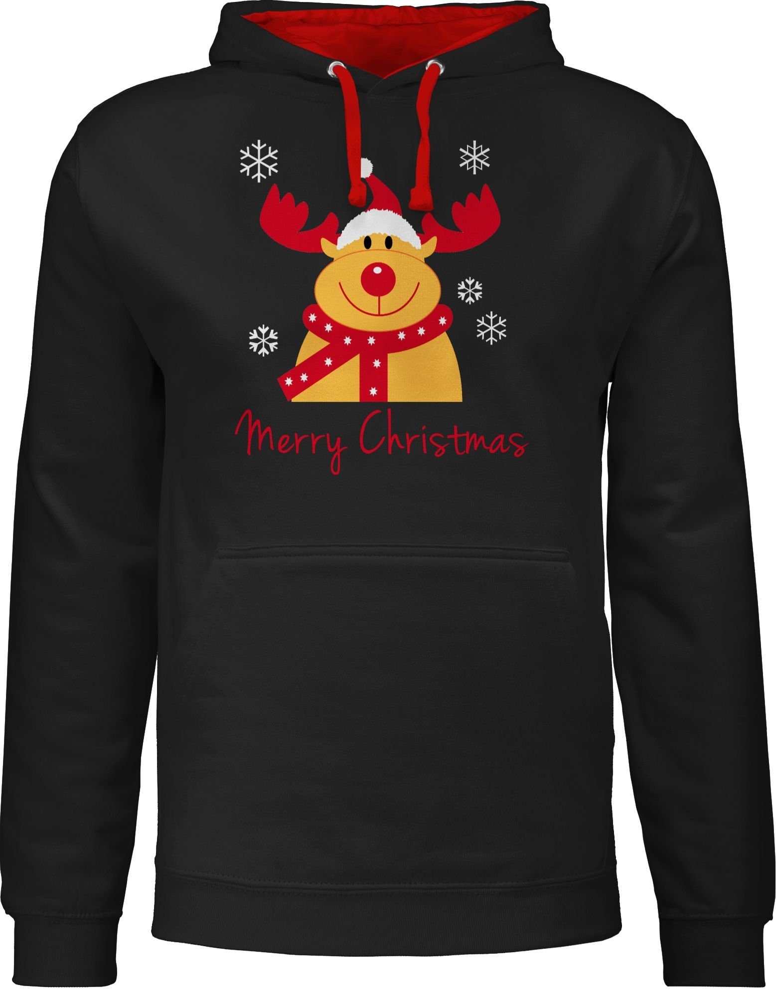 Damen Pullover Shirtracer Hoodie Merry Christmas Rentier - Weihnachten & Silvester Geschenke - Unisex Damen & Herren Kontrast Ho