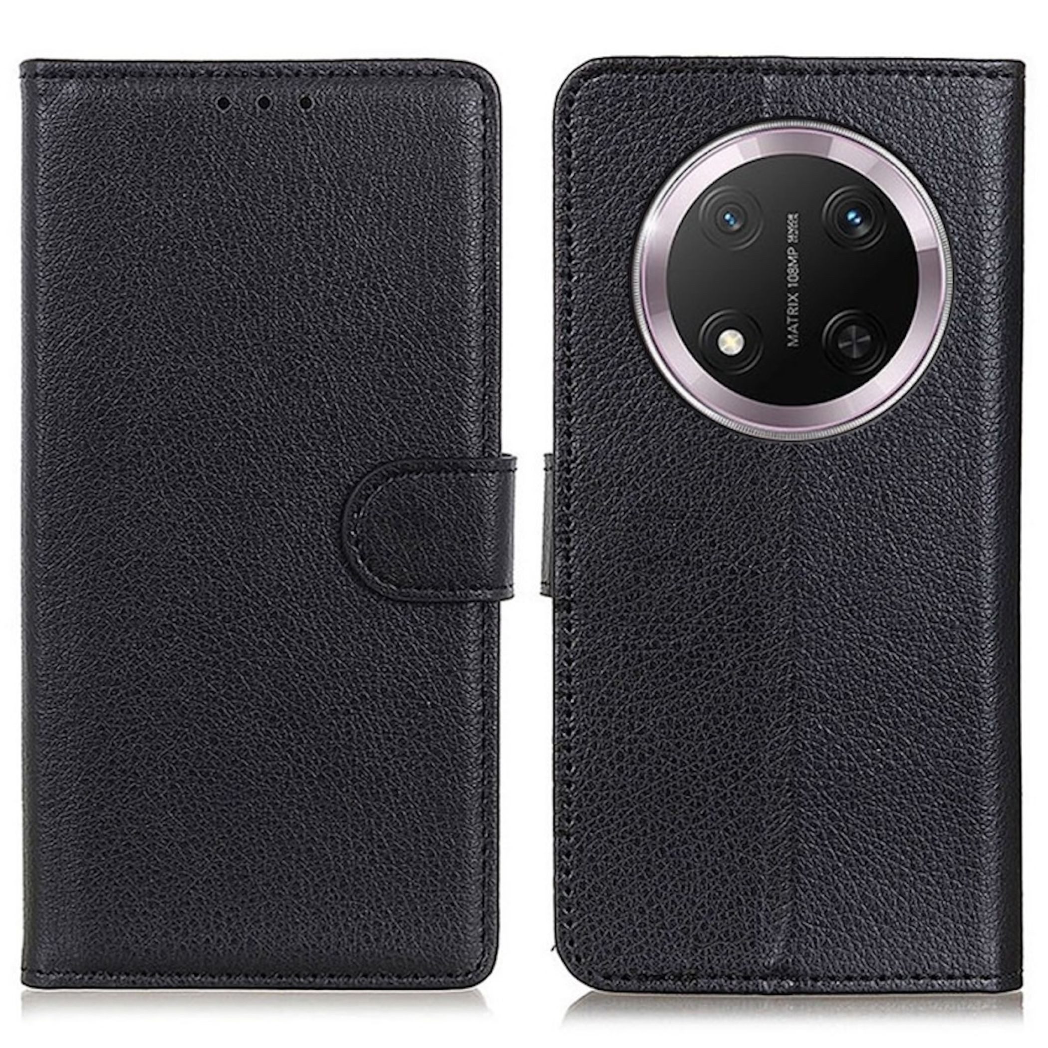 Wigento Handyhülle Klapphülle für Honor Magic 8 Lite Kunstleder Wallet Schutz Schwarz 6,79 Zoll, Kunstleder Hülle mit Kartenfächern und Standfunktion