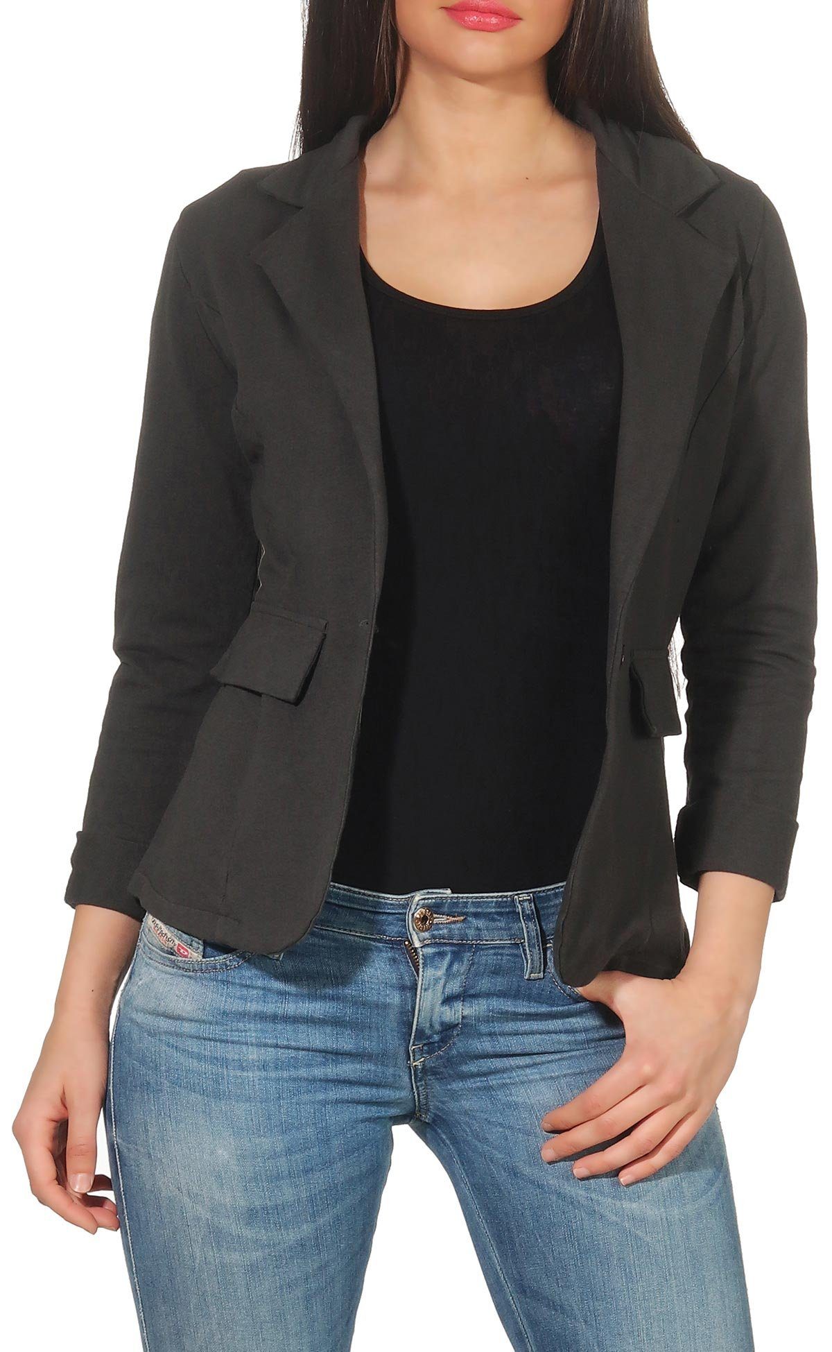malito more than fashion Jackenblazer malito Damen Blazer in Unifarben, Kurzjacke mit Knopf, Jersey Sakko Sweatjacke in Blazerform Slimfit