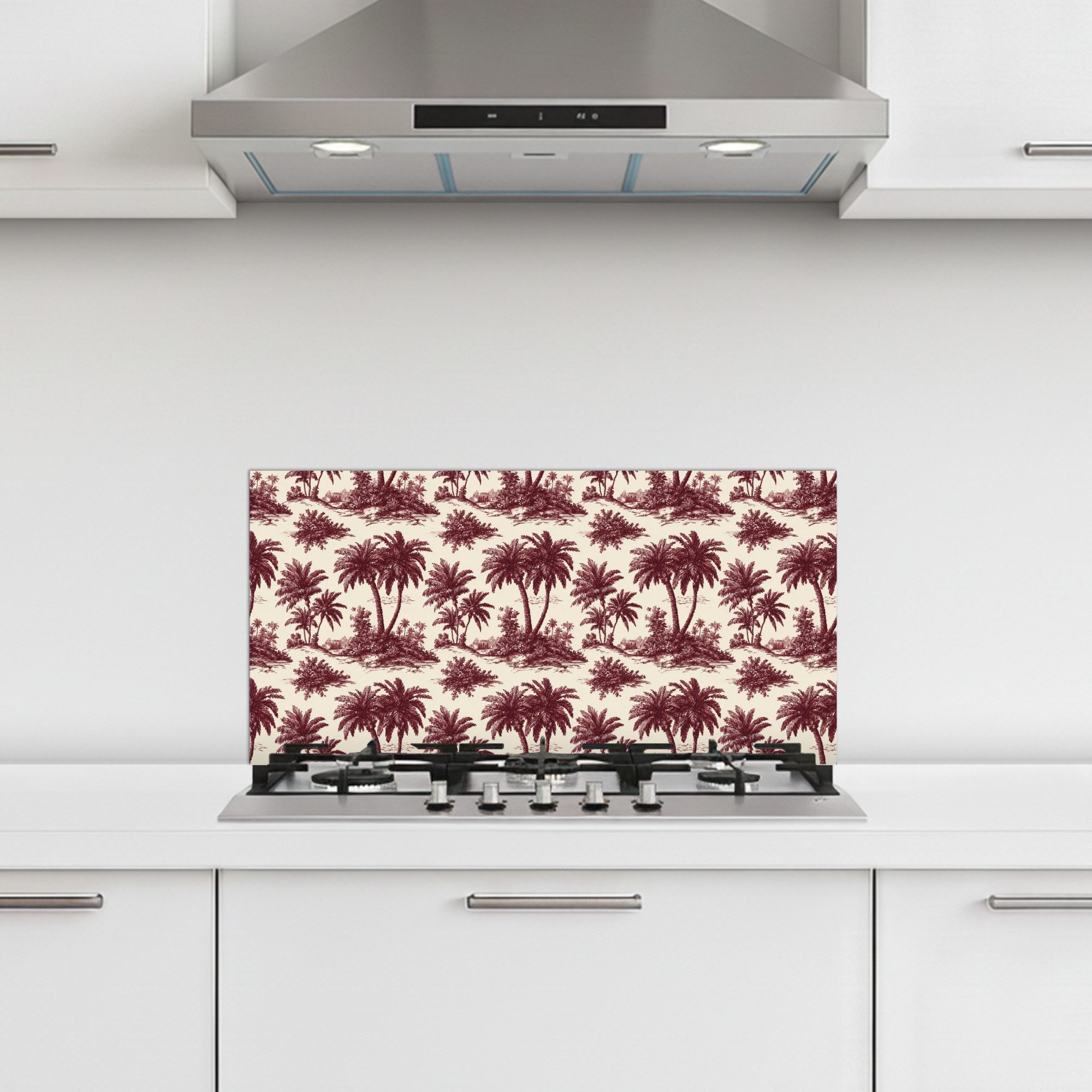 KitchenYeah Küchenrückwand selbstklebend (keine Folie) Tropisch - Geometrisch - Burgunderrot, (1-tlg), Küchenrückwand, Spritzschutz, Kitchen, 60x30 cm