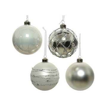 MARELIDA Weihnachtsbaumkugel Christbaumkugel Weihnachtskugel Glas D: 10cm silber weiß 4er Set (4 St)