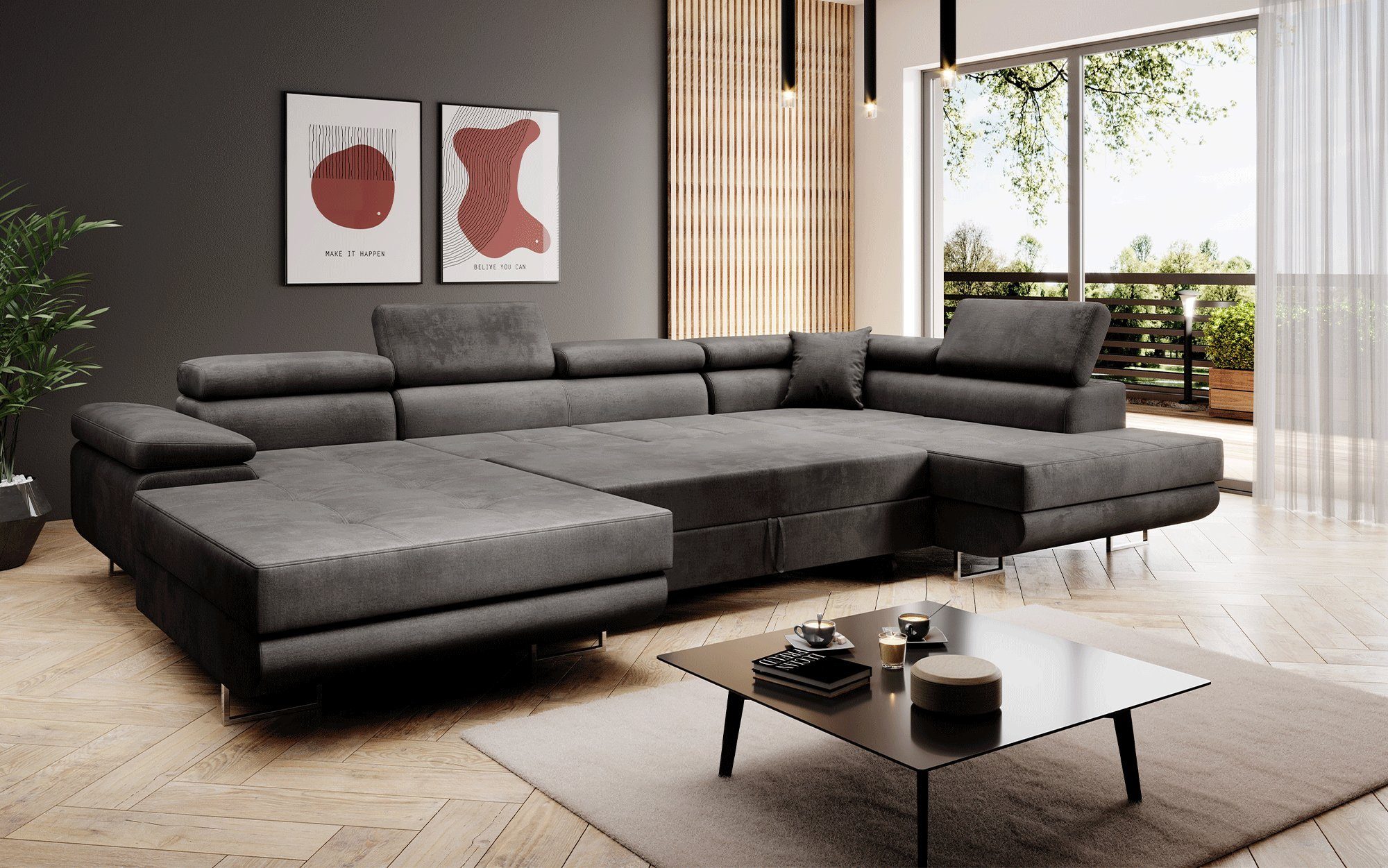 Baidani Sofa Sofa Lago mit Schlaf - und Klappfunktion (Samt), inkl. Aufbau Anthrazit