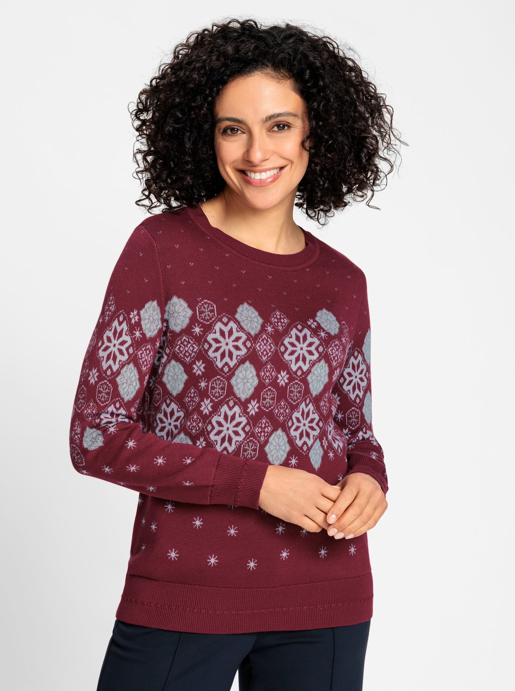 Strickpullover Jacquard-Pullover Langarm Jacquard