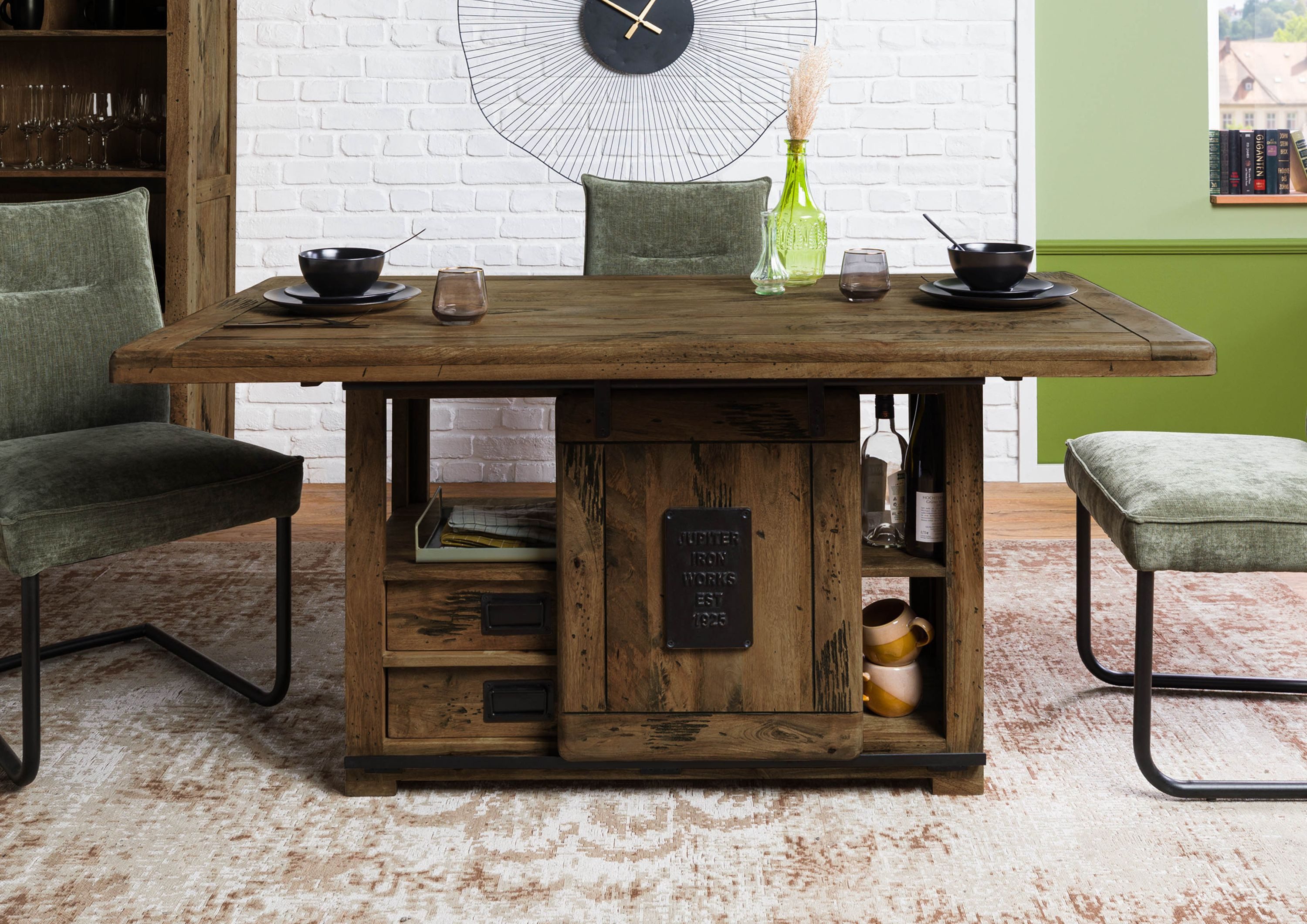 Massivmoebel24 Esstisch RAILWAY (Massivholz, Massivholztisch), Esstisch Mango 180x90x76 braun lackiert RAILWAY