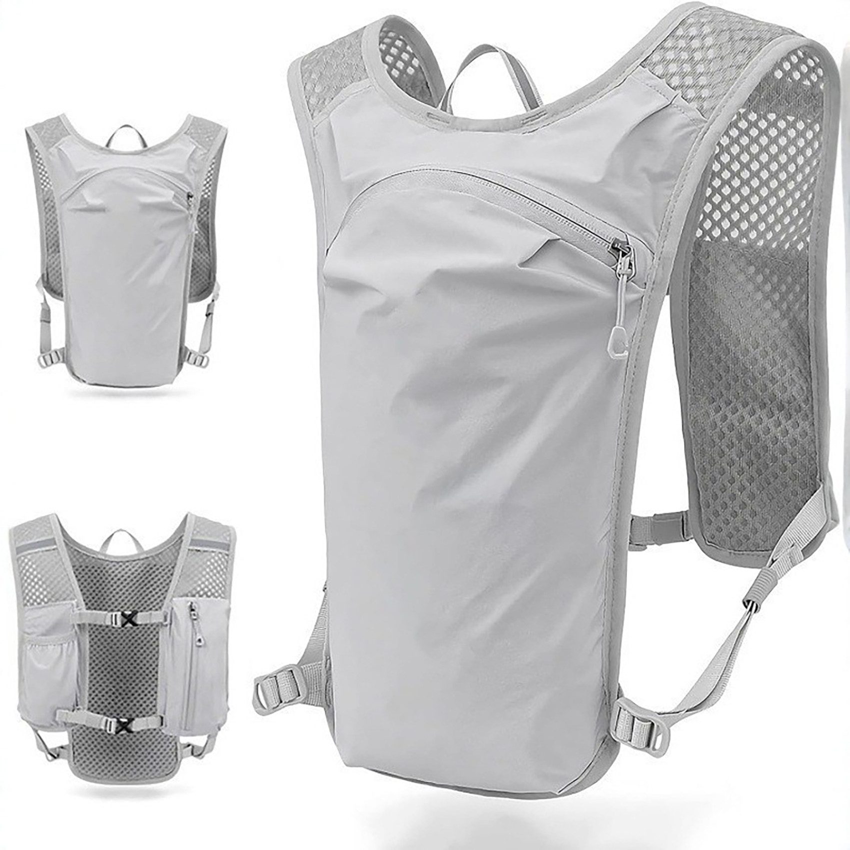 OYLCDI Trinkrucksack 15L Ultraleichte Laufweste Trinkrucksack für Herren und Damen (verstellbarer Brustgurt, atmungsaktives Netzgewebe, mehrere Fächer für Handy, Trinkblase und 250‑ml‑Weichflasche), Reflektionsstreifen für Joggen, Trail‑Running, Radfahren, Wandern