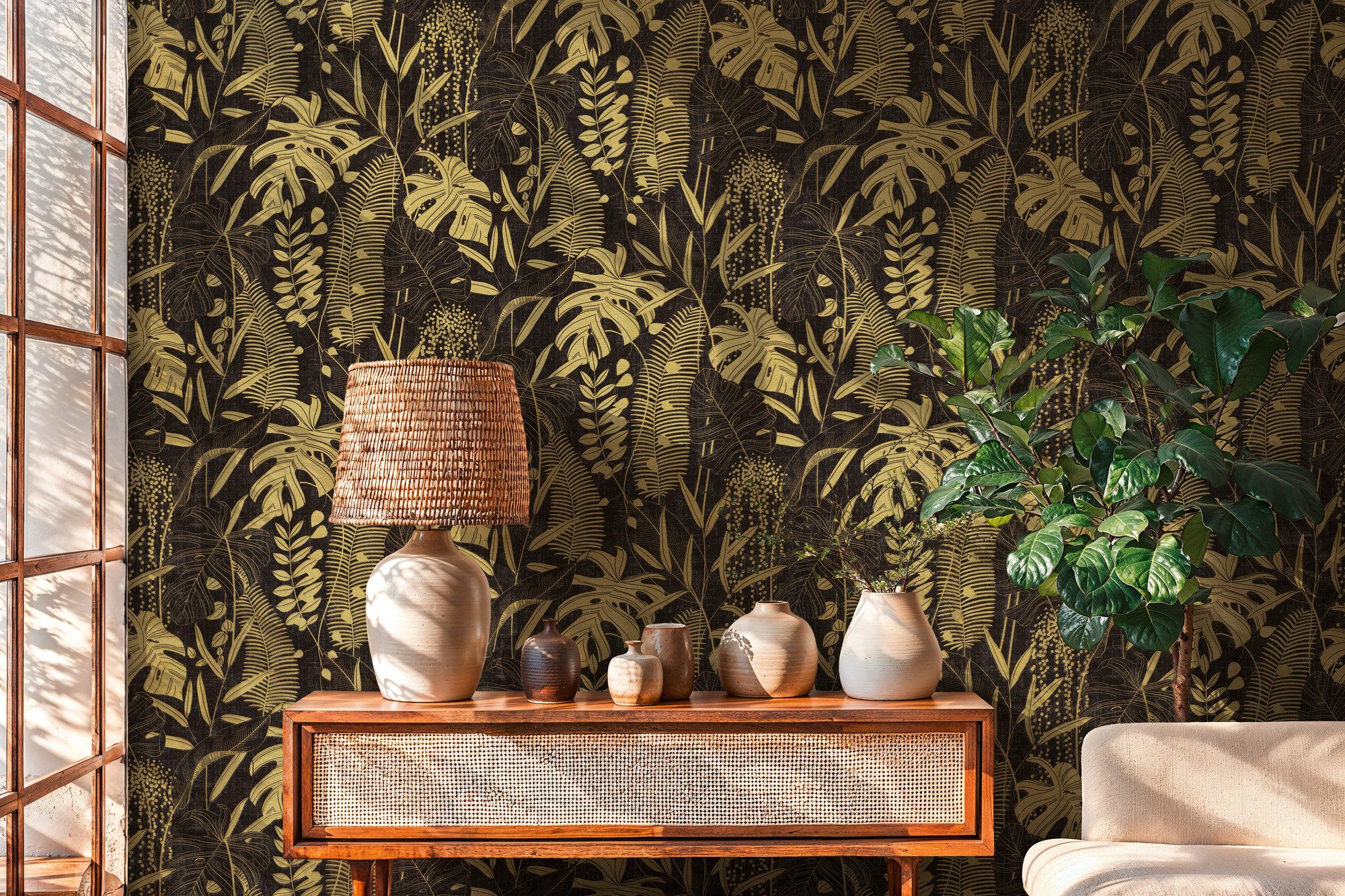 A.S. Création Vliestapete Cuba II Tropische Blätter, leicht strukturiert, floral, tropisch, Retro, Feines Blattdesign mit filigranen Linien und natürlicher Optik