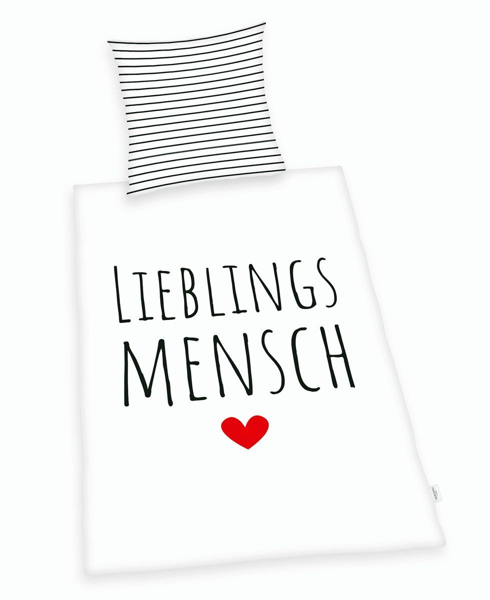 Herding Wendebettwäsche 135x200cm Lieblingsmensch Schriftzug, Renforcé, günstig online kaufen