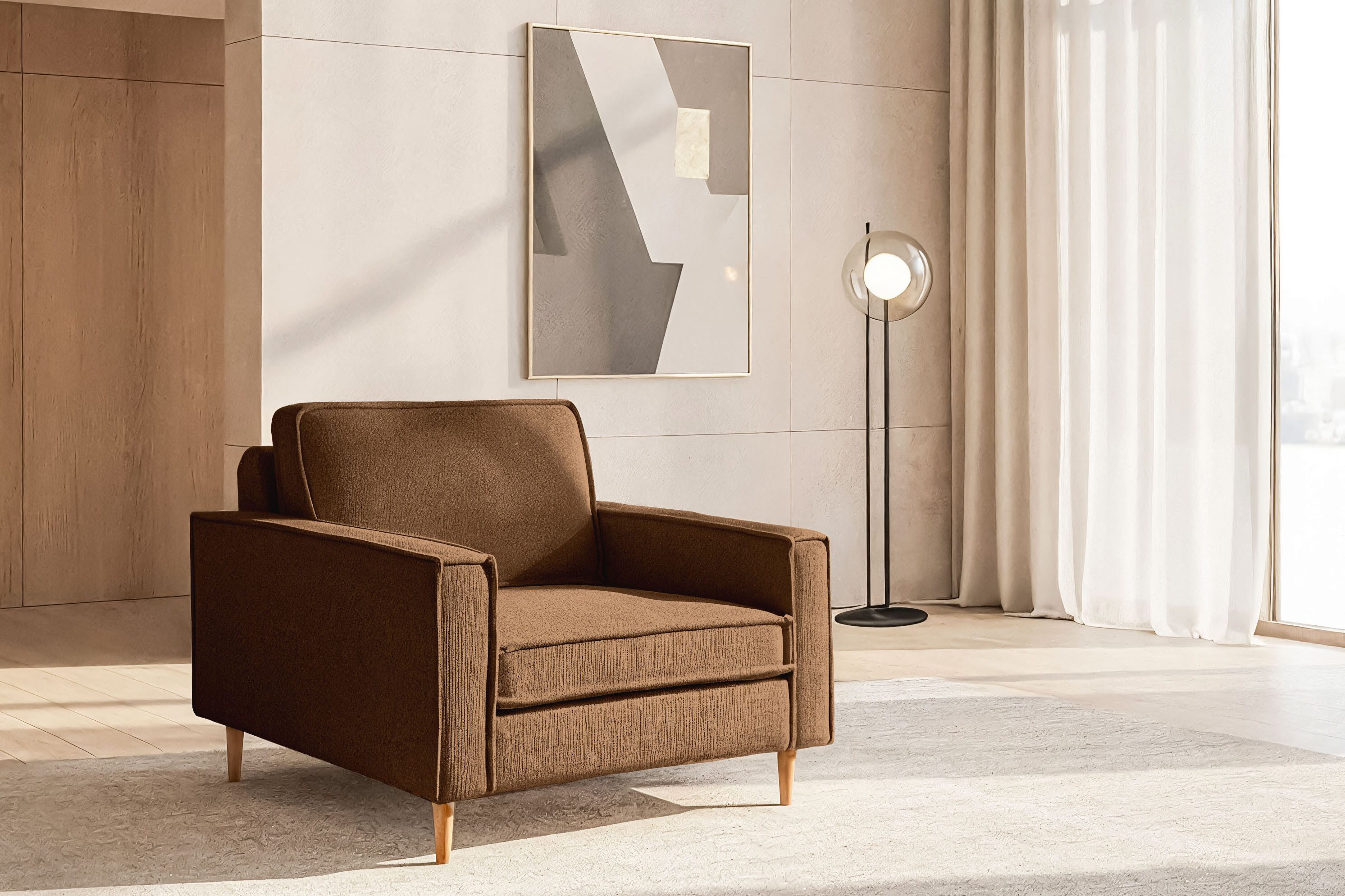 Home affaire Loveseat Pinto Skandi 105 cm, Chenille, Struktur, mit Keder, Massivholzfüße Eiche geräuchert