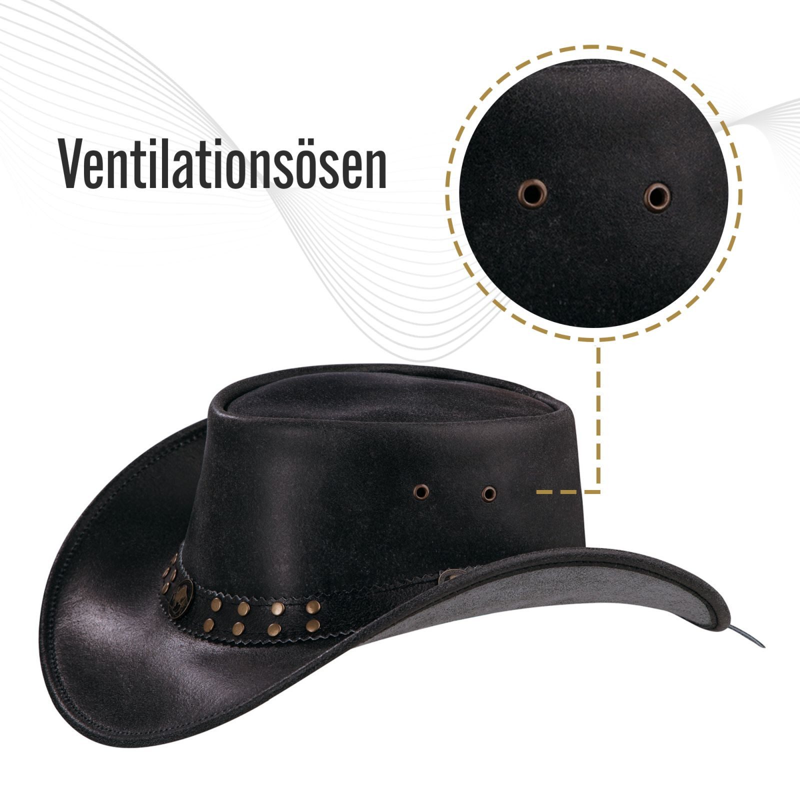 BLACK FOREST FOX Cowboyhut Buffalo Bill Herren Damen Western Cowboy Leder Hut in 5 Farben Lederoptik