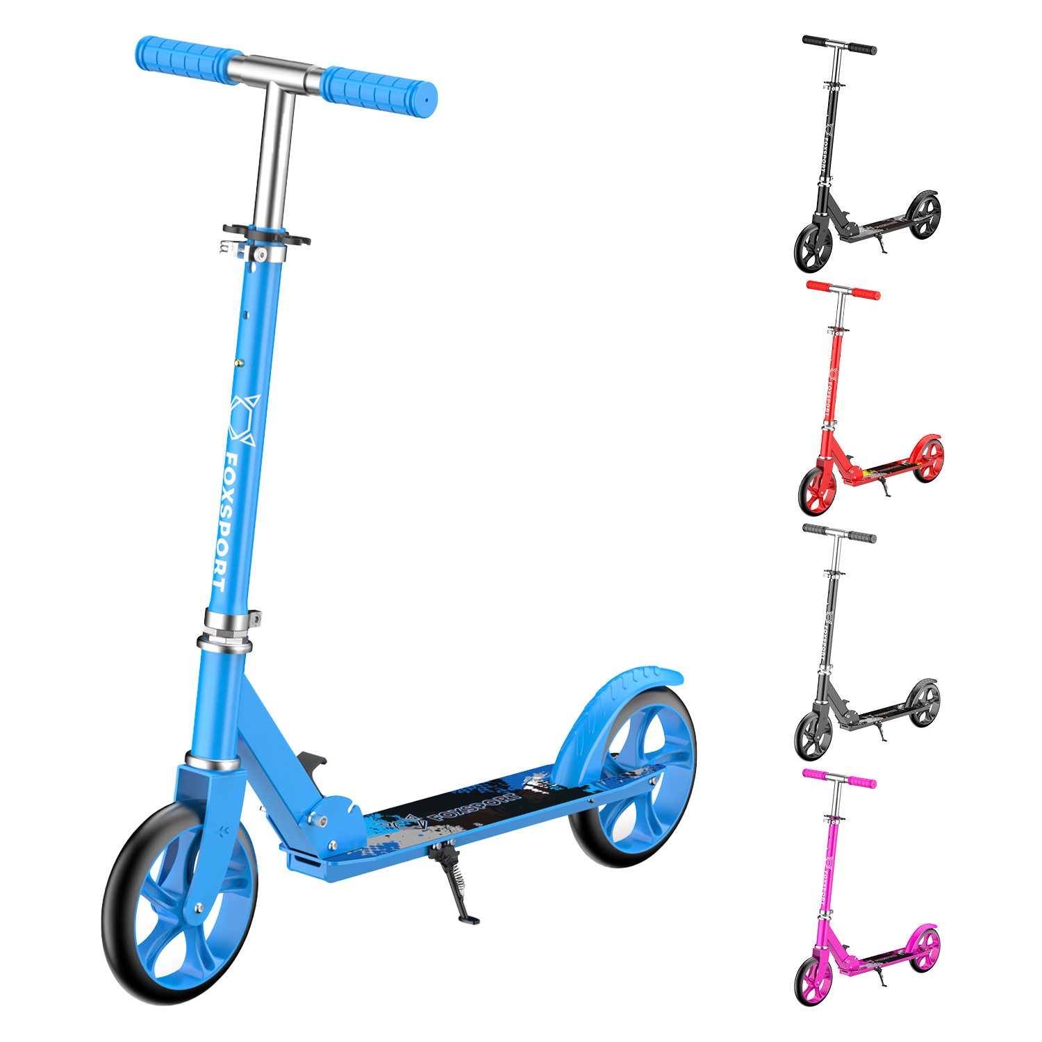 FOXSPORT Cityroller Leichter faltbarer, für Erwachsene und Kinder, 1 km/h, (Packung, mit Schutzblechen), klappbar&höhenverstellbar Scooter 200mm Räder Maximale 100 kg