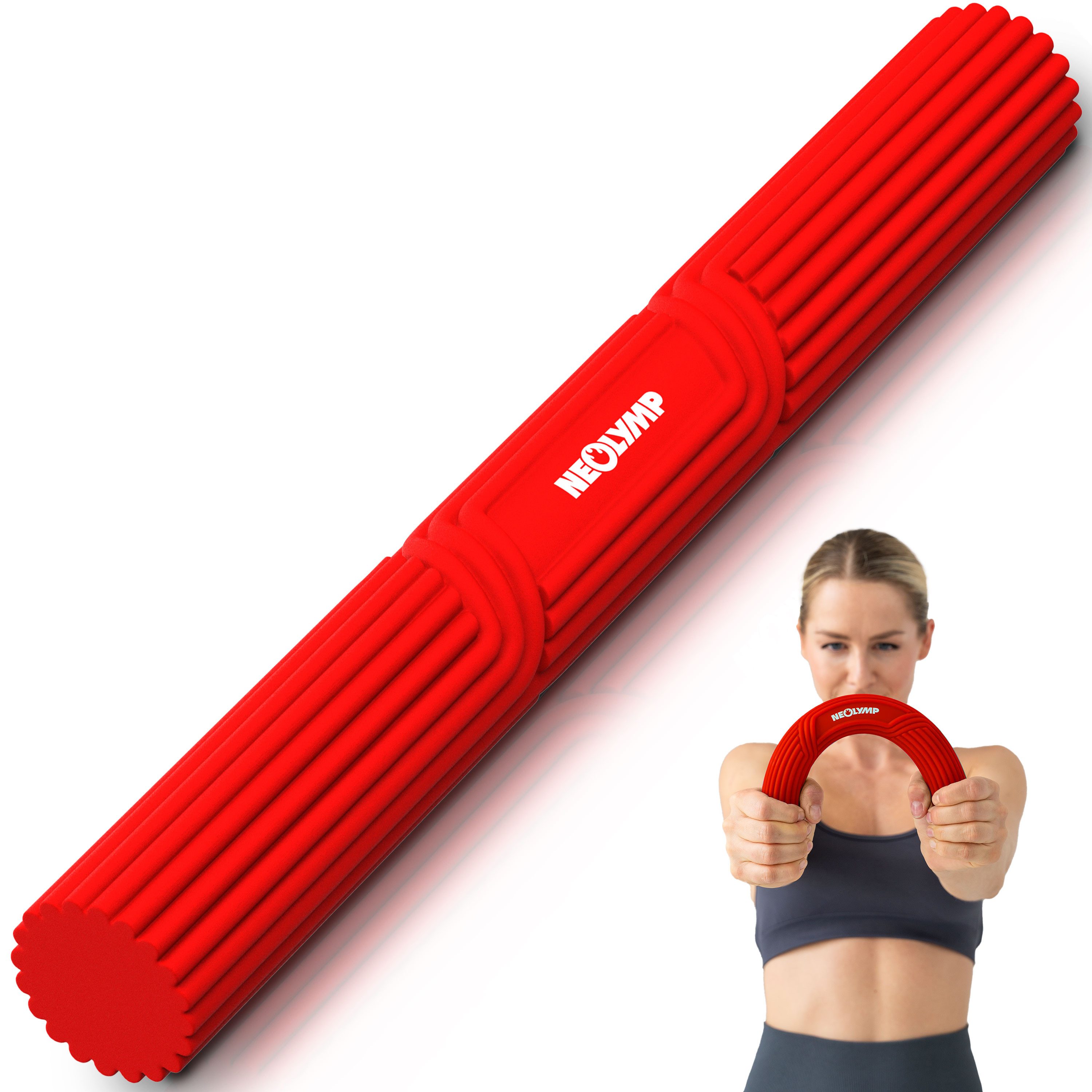 NEOLYMP Handmuskeltrainer Handtrainer Unterarmtrainer – Griffkraft & Rehabilitation –Therapy Bar (Hand Trainingsgerät inkl. Tragetasche, Übungsheft & E-Book), Grip Strength Trainer aus Silikon, rutschfest & langlebig