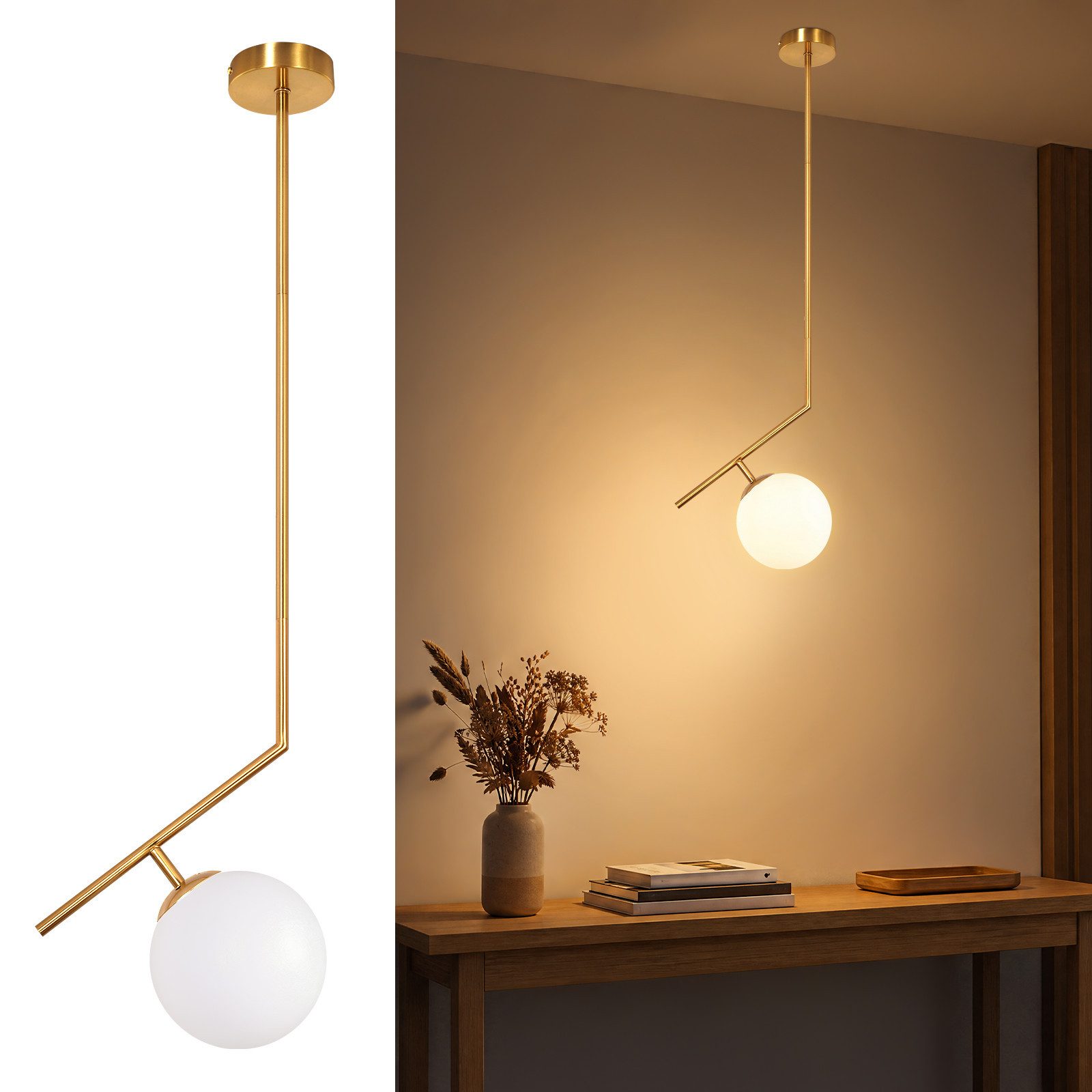 Nettlife Pendelleuchte 1/2flammig Gold Modern Kugel Hängeleuchte G9 Glashängeleuchte, ohne Leuchtmittel, für Esstisch Wohnzimmer Schlafzimmer Küche
