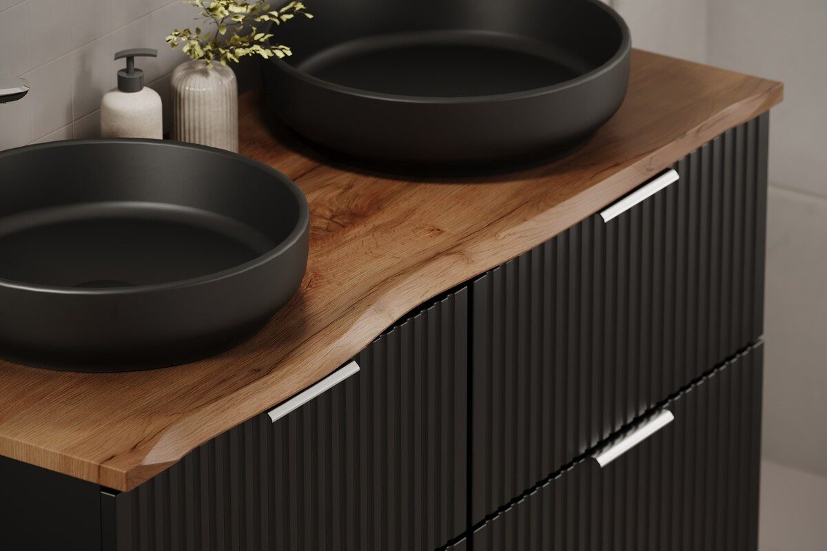 einfachgutemoebel Waschtisch-Set Waschtisch Blackened 120cm Baumkantenplatte Wotan-Oak & Becken wählbar, (Badmöbel Set, 1-St., Waschtisch Unterschrank)