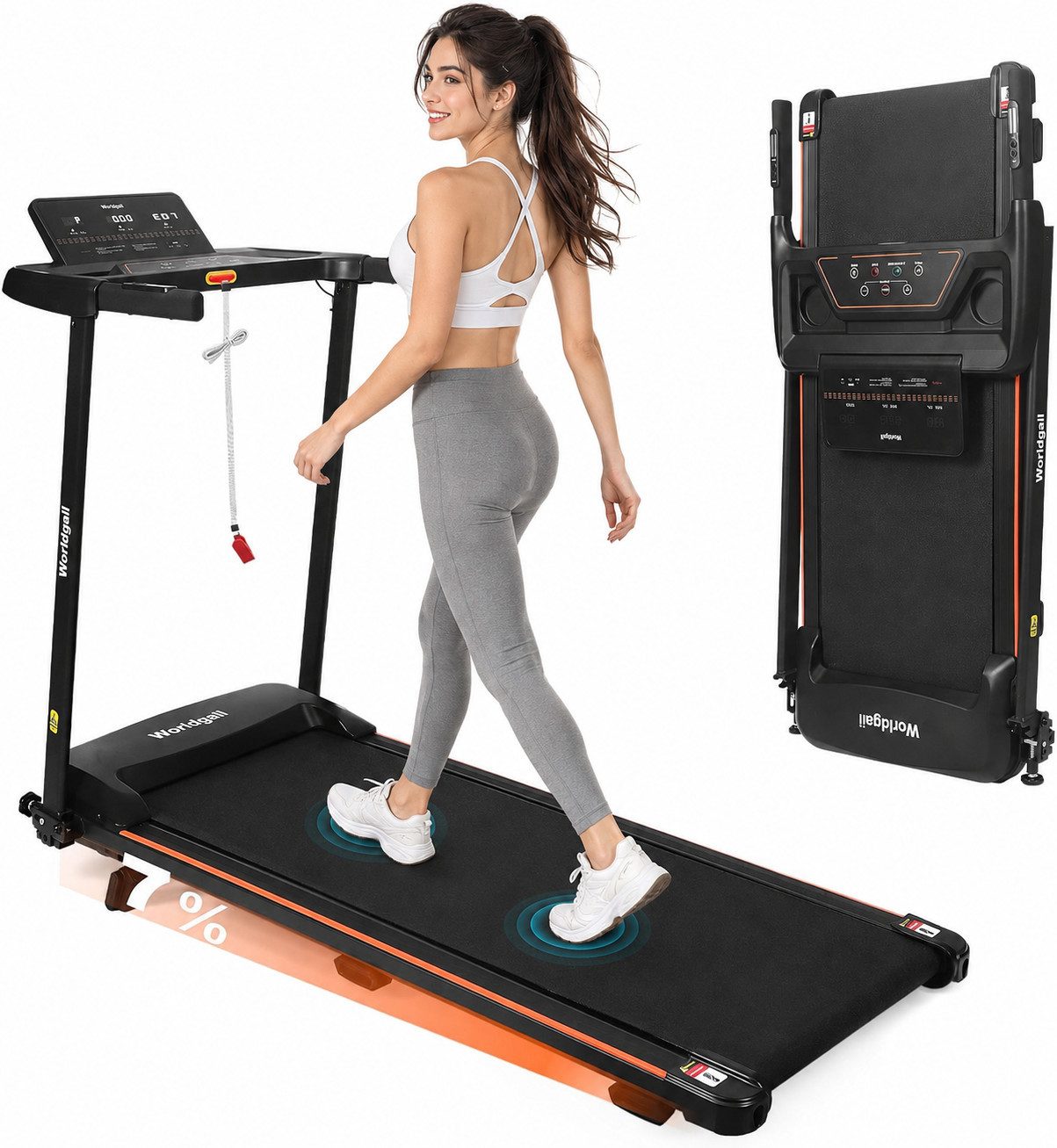 Nettlife Laufband klein für zur hause klappbar 14km/h Höchstgeschwindigkeit 90kg 7%, für Zuhause Walking Pad LED-Anzeige & Handlauf 138 x 62 x 105.5 cm