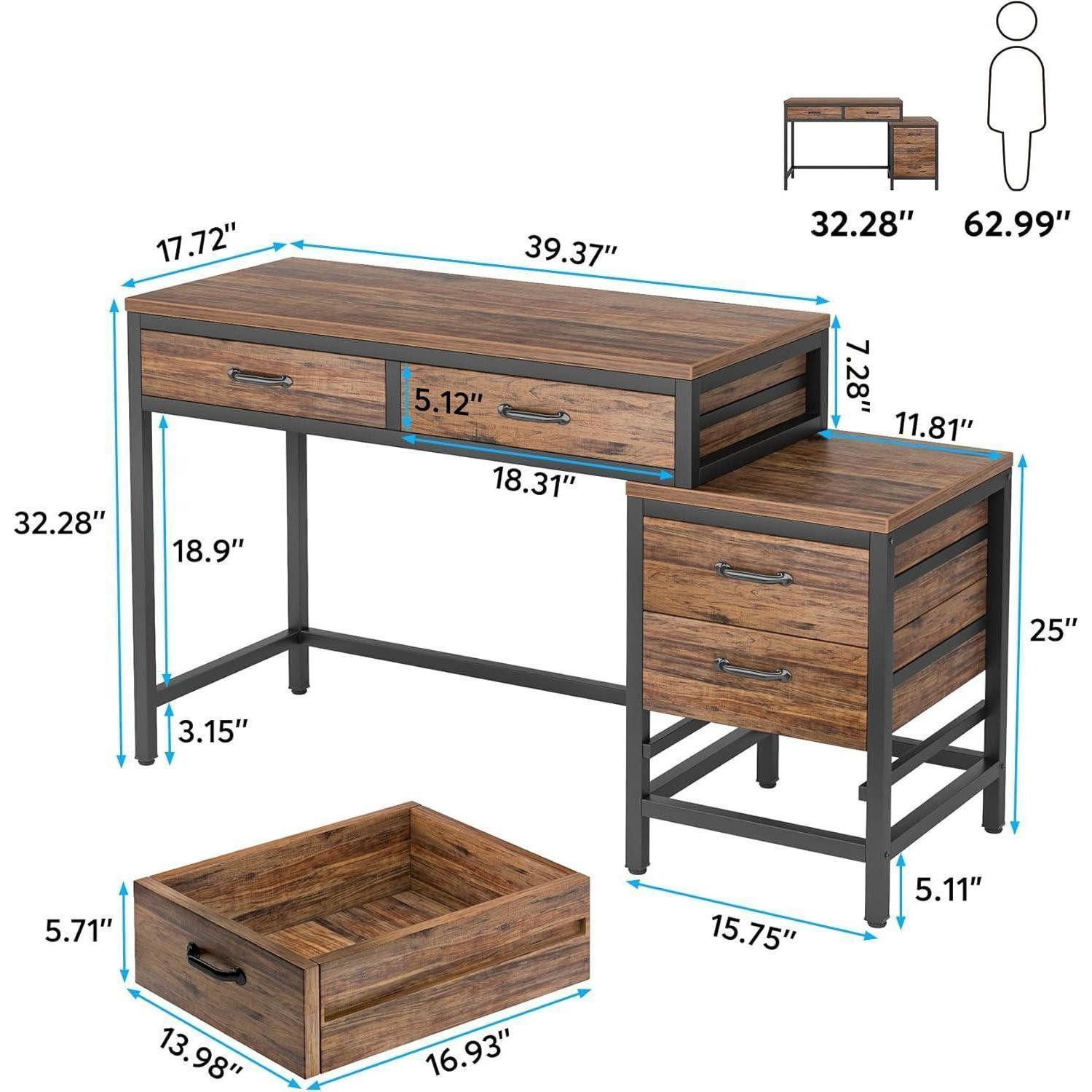 LuxusKollektion Schreibtisch Schreibtisch Computertisch 5 Schubladen Druckerständer Holz Braun
