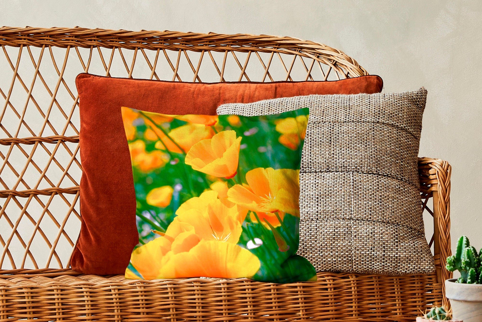 Orange, Füllung Sofakissen Schlafzimmer, Zierkissen - für Deko, Garten MuchoWow Wohzimmer, mit Dekokissen - Blumen