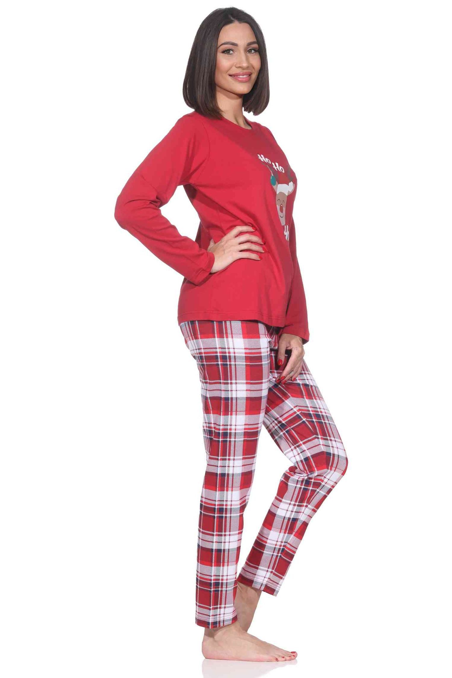 Normann Pyjama Damen Weihnachts Schlafanzug Pyjama mit lustigen Renntier Motiv