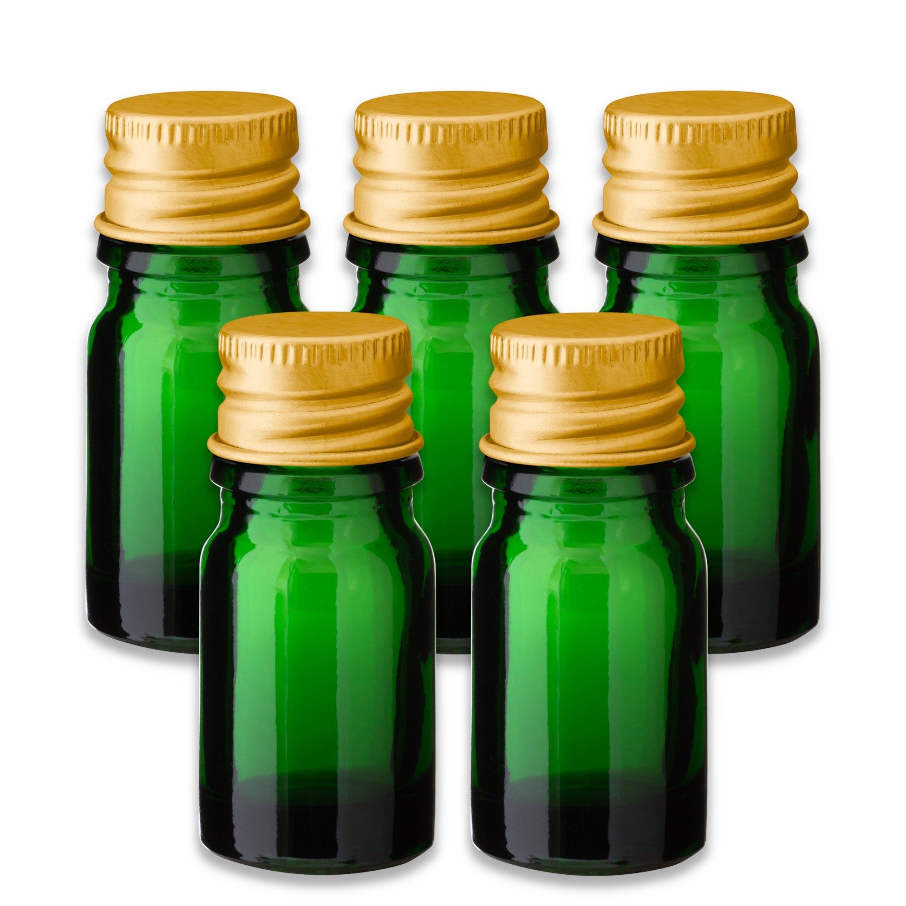 CK Verpackung GmbH Leerglas 5x Grüne Glasflasche 5 ml mit goldenem Aluminium Schraubverschluss (Set x5)