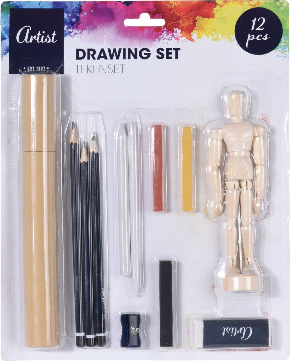 Zeichenkasten Bleistift Zeichenset 12 Teile, Kunstbedarf Skizzieren Farben und Ho