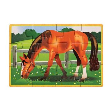 Melissa & Doug Rahmenpuzzle Bauernhof 4 x Puzzle aus Holz, 12 Puzzleteile, Aufbewahrungsbox