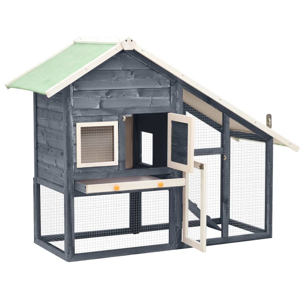 Kleintierkäfig Kaninchenstall Grau und Weiß 140x63x120 cm Tanne Massivholz