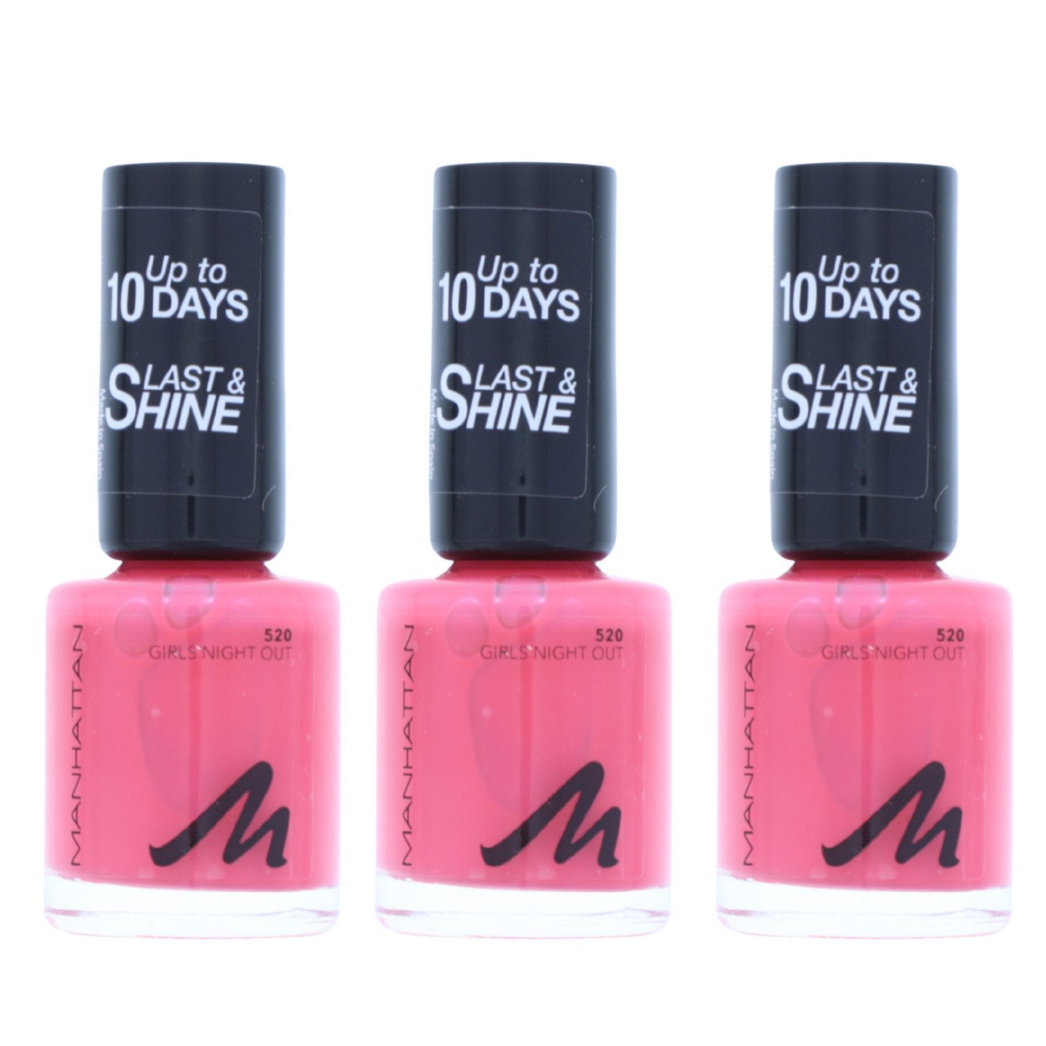 MANHATTAN Nagellack 3 x Manhattan Last & Shine Nail Polish 520 Girls Night Out je 8ml Nage
