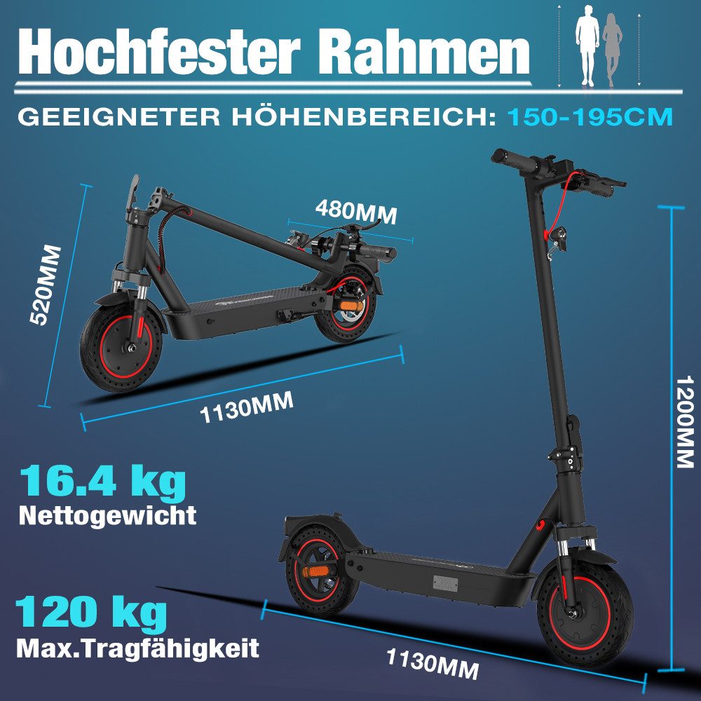 Thumbnail - CITYSPORTS E-Scooter 10 Zoll Elektroscooter Stoßdämpfer vorne und hinten, 20,00 km/h, mit Straßenzulassung Max 35km E-ro...