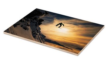 Posterlounge Holzbild Jakob Sanne, Snowboarden in der Dämmerung, Fotografie