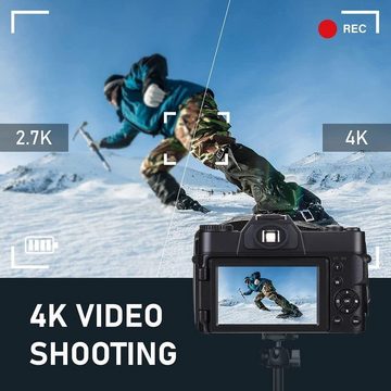 Fine Life Pro Digitalkamera 4K, 48MP Fotokamera mit 180° Flip 3.0" Bildschirm, Systemkamera (48 MP, WLAN (Wi-Fi), inkl. 16X Digitalzoom Kompaktkamera mit Weitwinkel Linse und Macro Linse, 64GBTF-Karte, Schwarz)