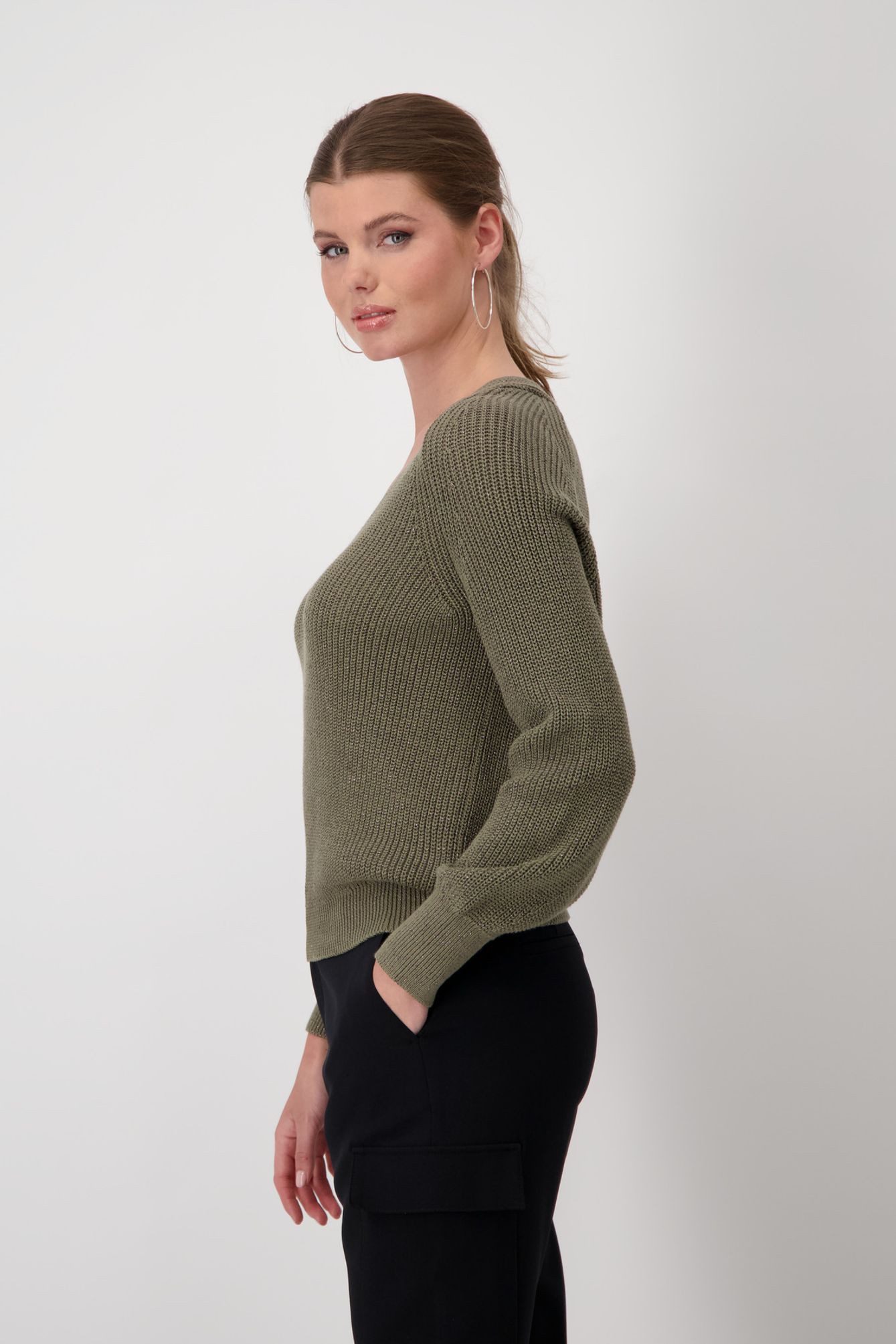 Monari V-Ausschnitt-Pullover 807977 Perlfangmuster