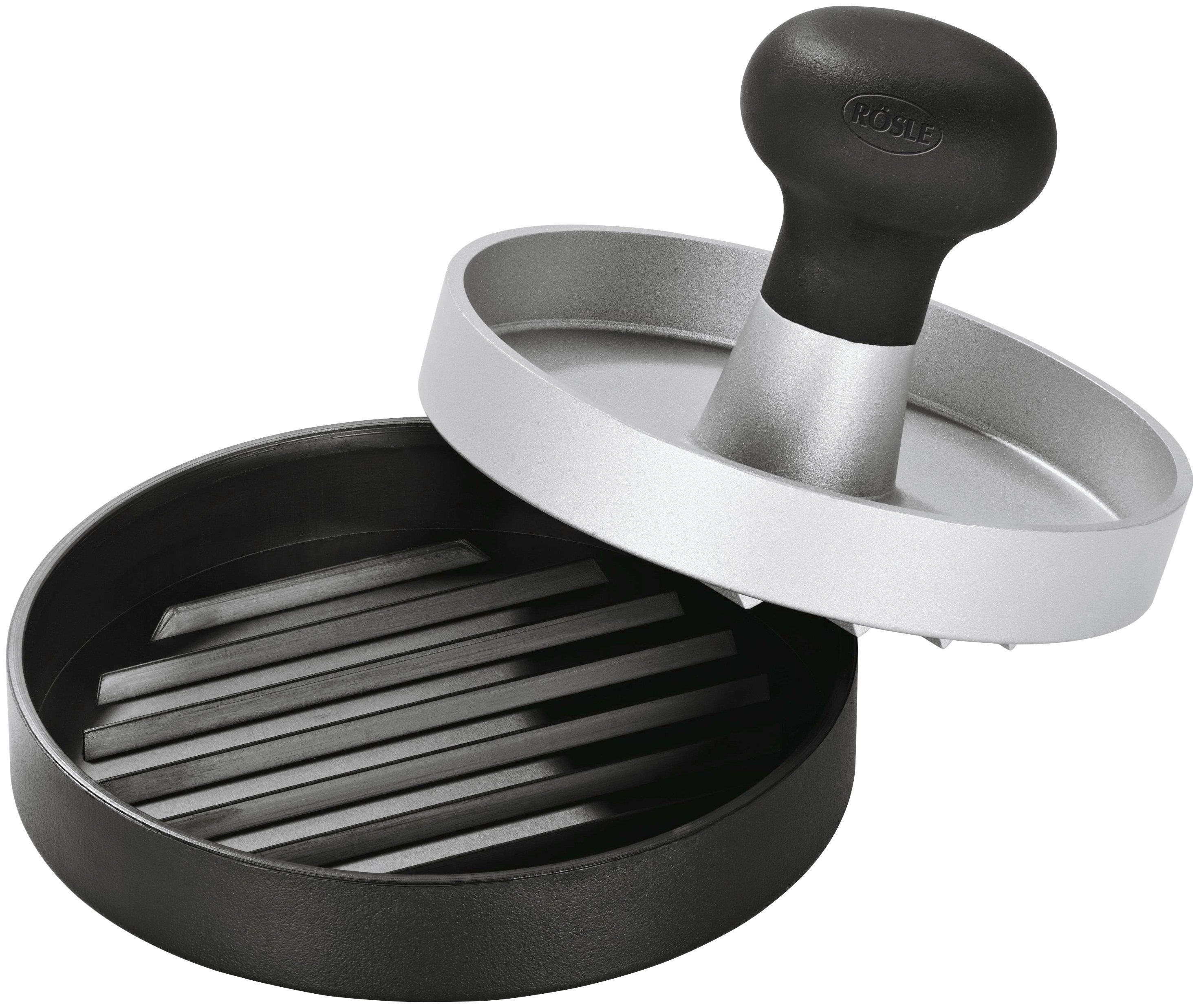 RÖSLE Burgerpresse 25082, Aluminiumguss, Kunststoff, Fleischpresse zum einfachen Formen von Burgerpatties, Ø 11 cm