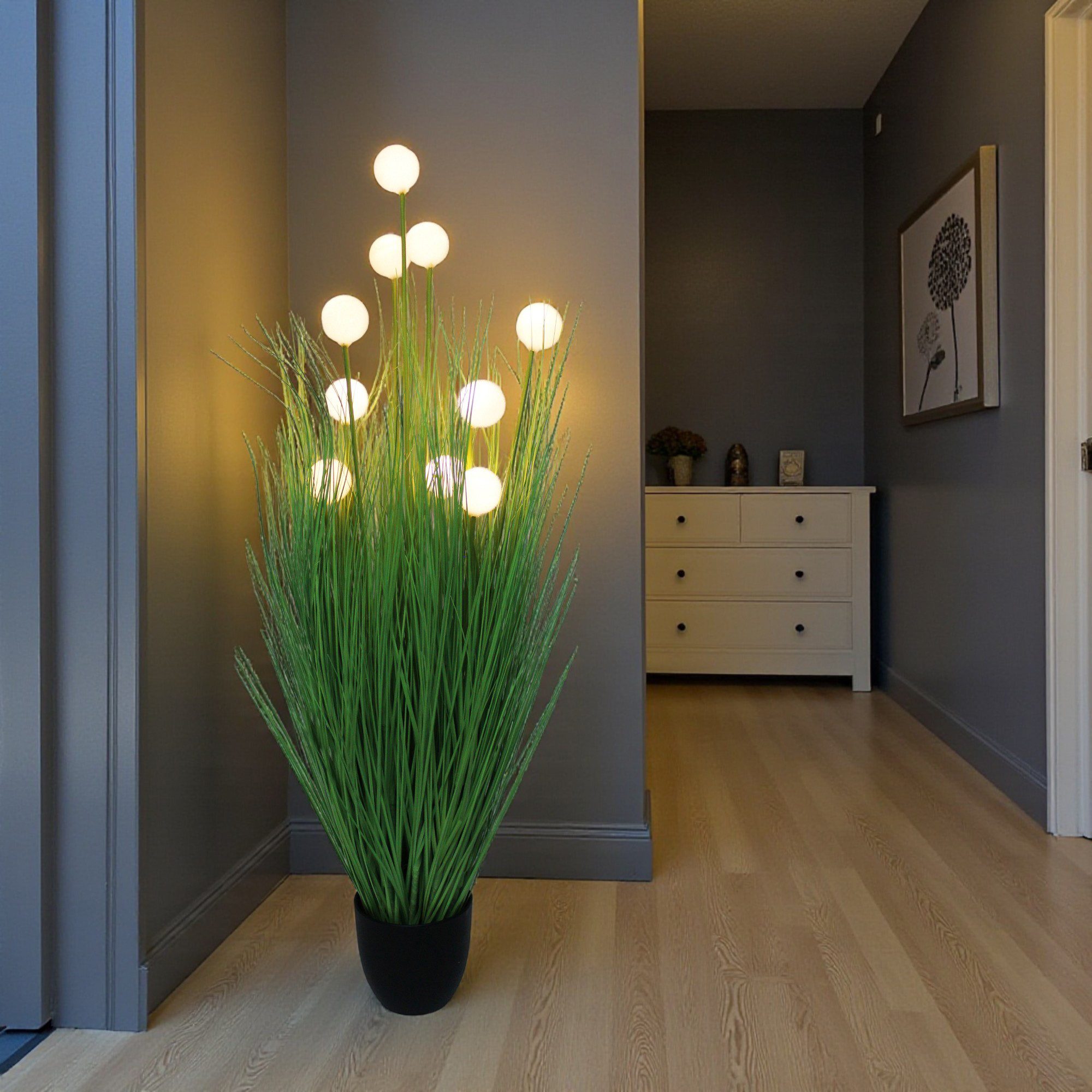 Kunstpflanze Kunstgras Dekogras Stehlampe Dekoleuchte künstliche Pflanze USB Gräser, Arnusa, Höhe 110 cm, mit LED Beleuchtung batteriebetrieben und Timer – Bild 3 von 5