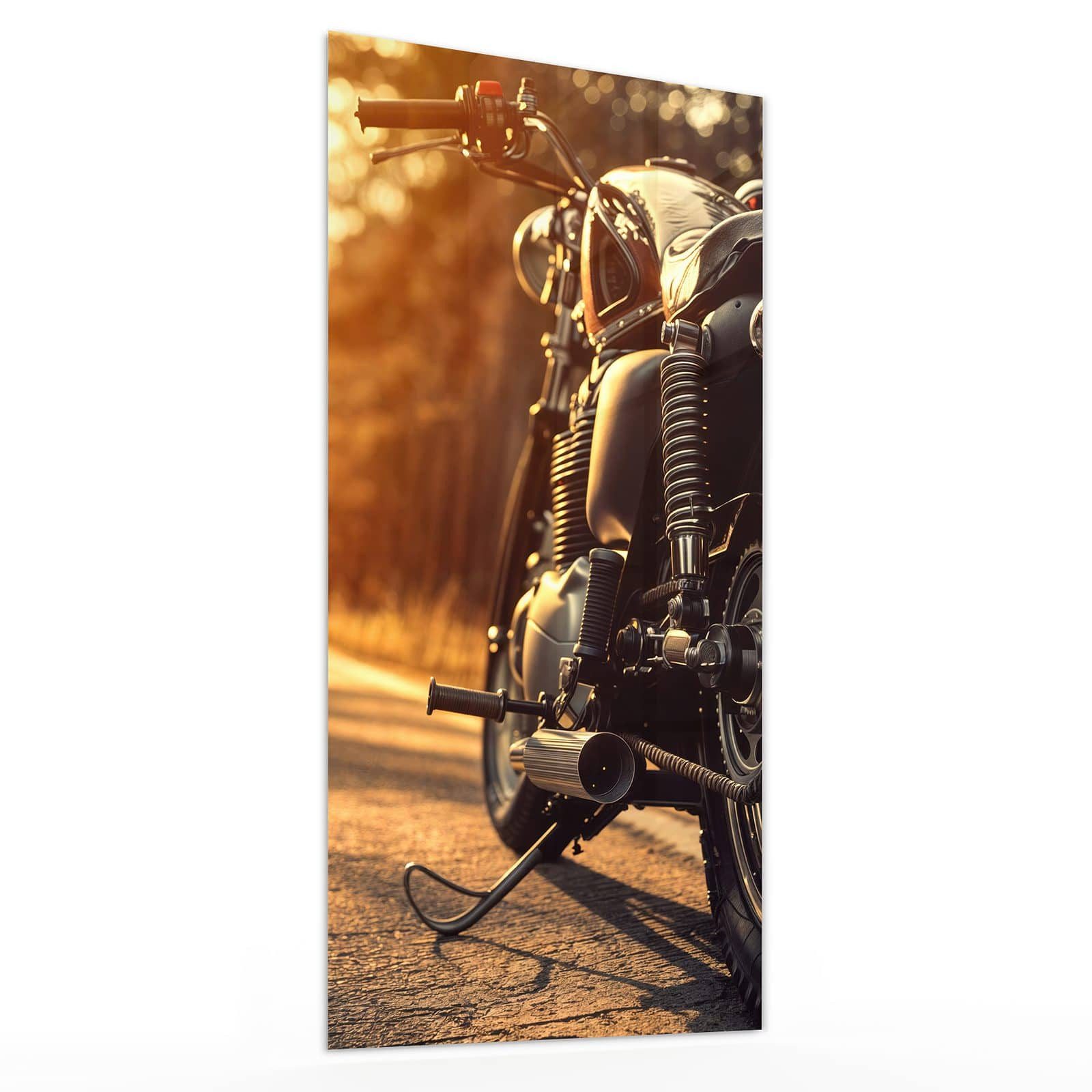 Primedeco Glasbild Wandbild Motorradsonne mit Aufhängung, Fahrzeuge (21 verschiedene Größen, 1 St), Elegante Aufhängung