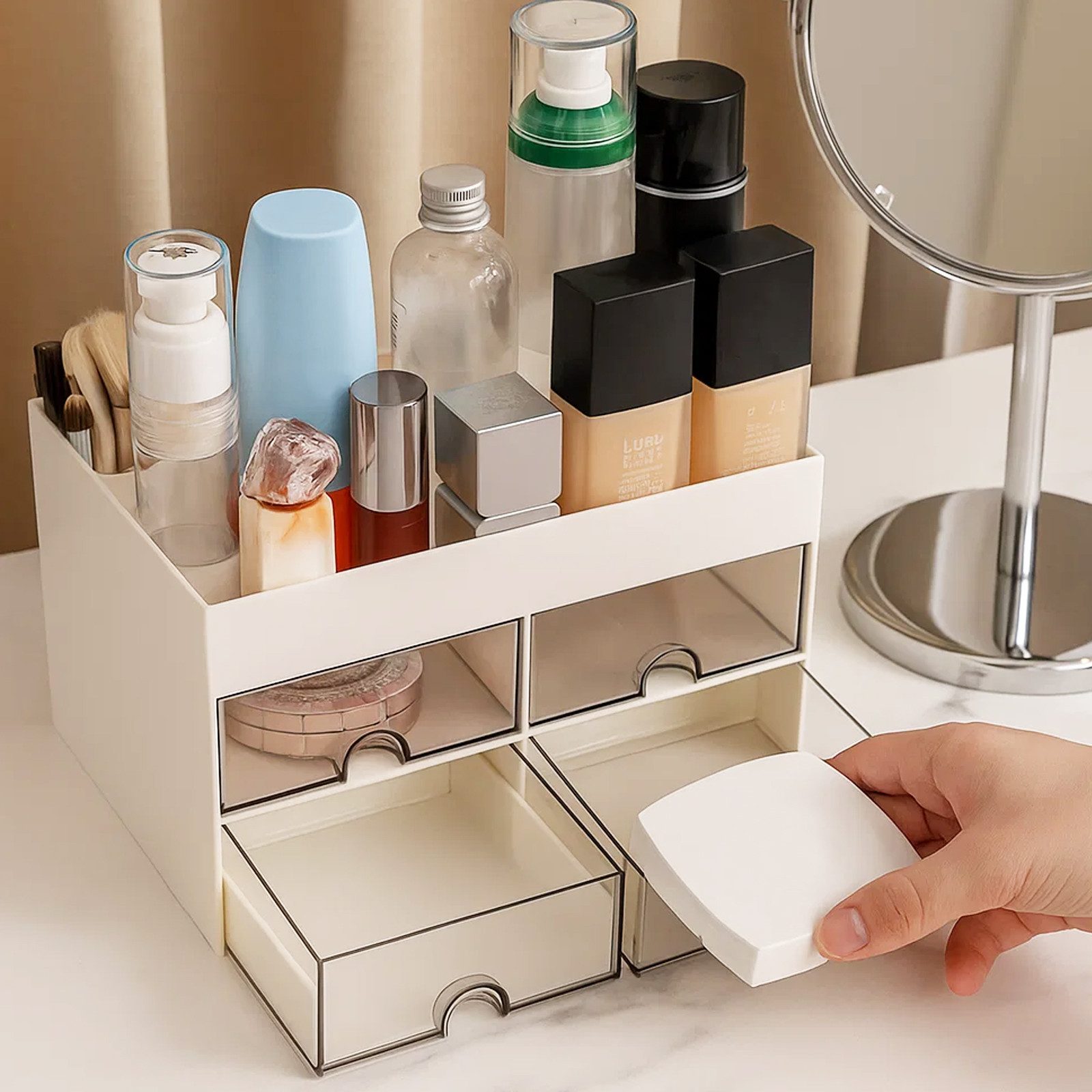 Youyijia Make-Up Organizer Make Up Organizer mit Schubladen Weiß Kosmetikorganiser