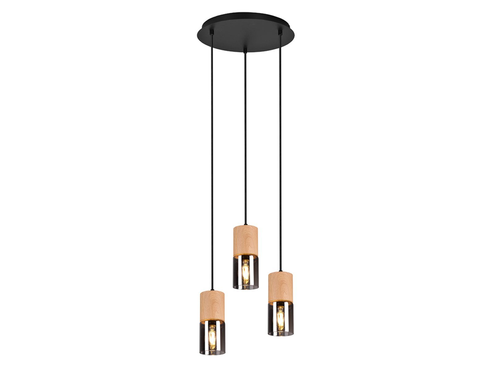 meineWunschleuchte Pendelleuchte mit Holz & Rauchglas Ø 37cm, ohne Leuchtmittel, moderne Cluster Esszimmerlampe mehrflammig, E27 Esstischlampe hängend