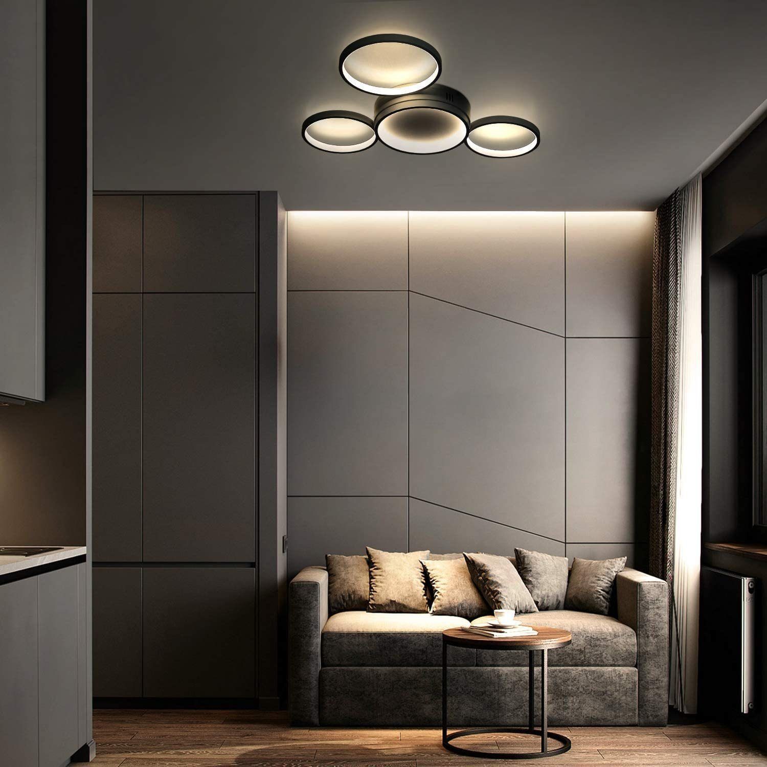ZMH LED Deckenleuchte Wohnzimmerlampe Schwarz/Weiß dimmbar mit Fernbedienung Modern, LED fest integriert, 3000-6500k, 52W für Schlafzimmer Wohnzimmer Esszimmer Kinderzimmer