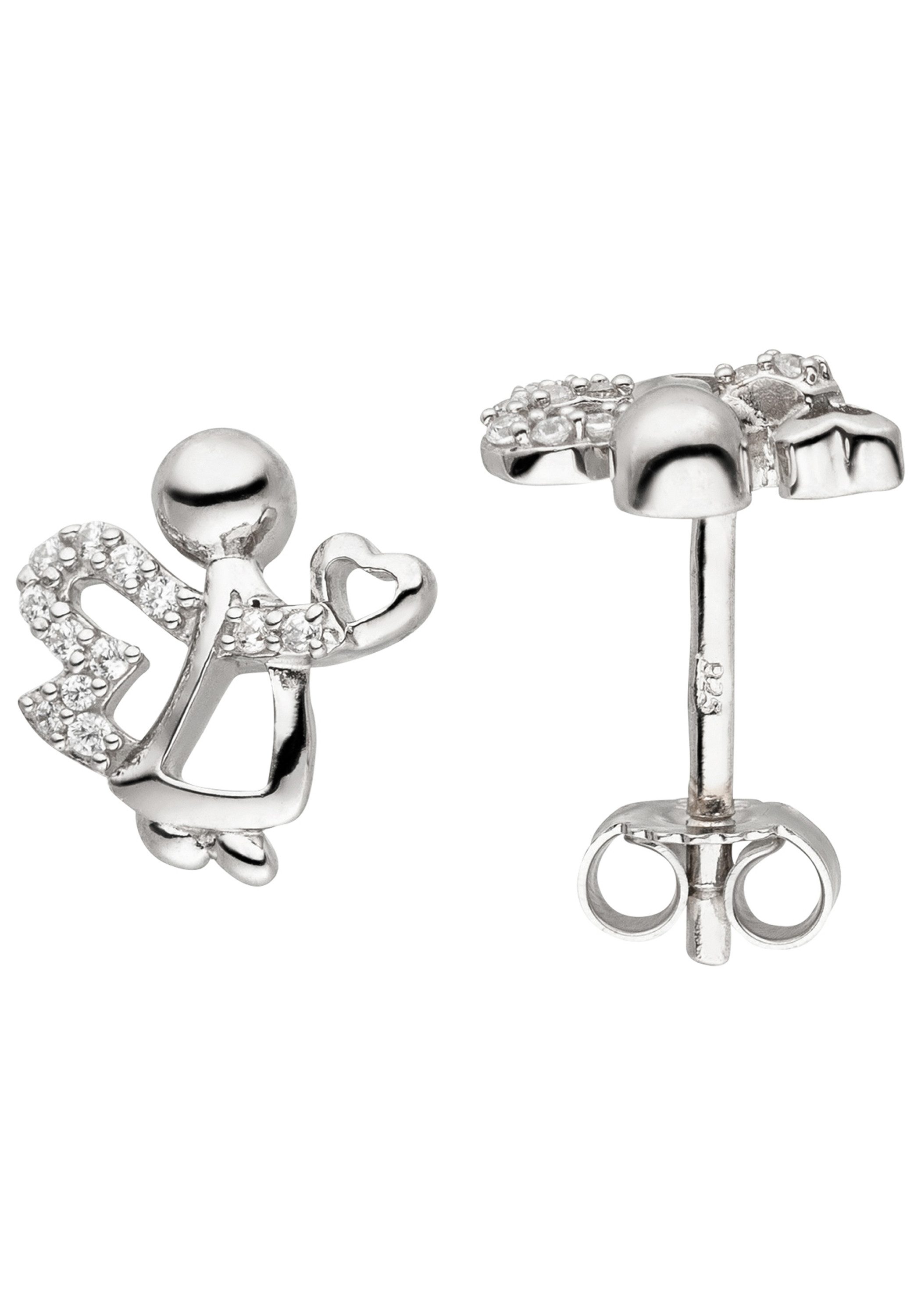 JOBO Paar Ohrstecker Engel-Ohrringe Schutzengel mit 24 Zirkonia, 925 Silber rhodiniert