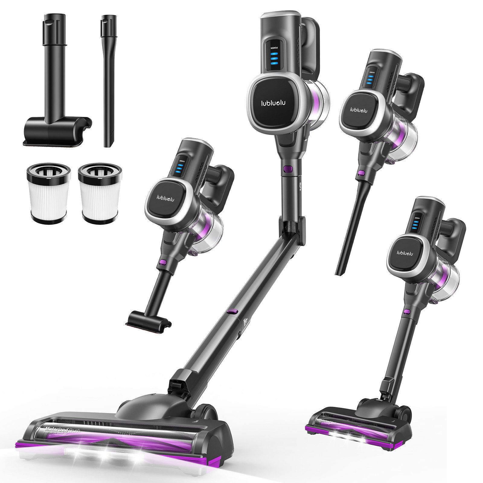 lubluelu Akku-Hand-und Stielstaubsauger P5 Akku Staubsauger 45kpa / 50min. mit Flexibles Biegegelenk, 400 W, beutellos, Selbststehendes Design / Anti-Tangle-Bürste