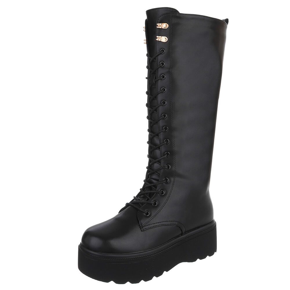 Ital-Design Hoch geschnittene Plateau-Stiefel mit Schnürung für Damen Plateaustiefel (90726742) Flach Stiefel in Schwarz