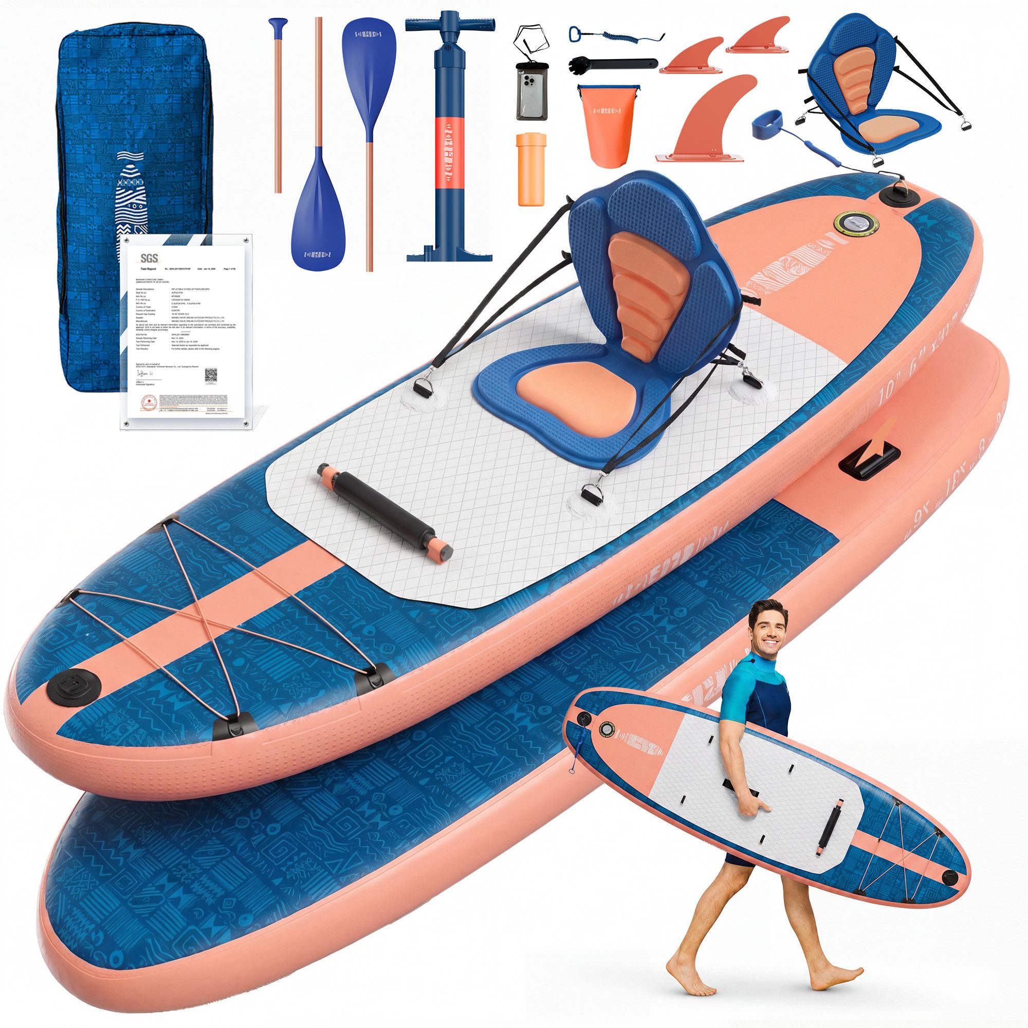 GUNJI Inflatable SUP-Board Stand-up Paddleboard 320*80*15 cm mit Paddel und Pumpe, (2-in-1 aufblasbares Stand Up Paddle Board Set, aufblasbare Stand Up Paddle Boards Surfboards Belastbarkeit bis zu 130 kg Farben verfügbar)